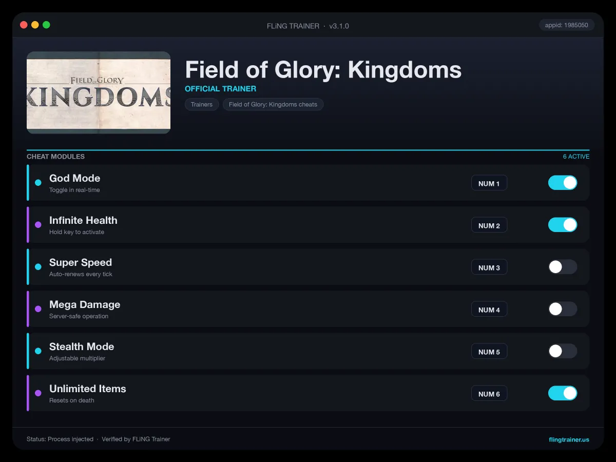 Field of Glory: Kingdoms Trainer interface