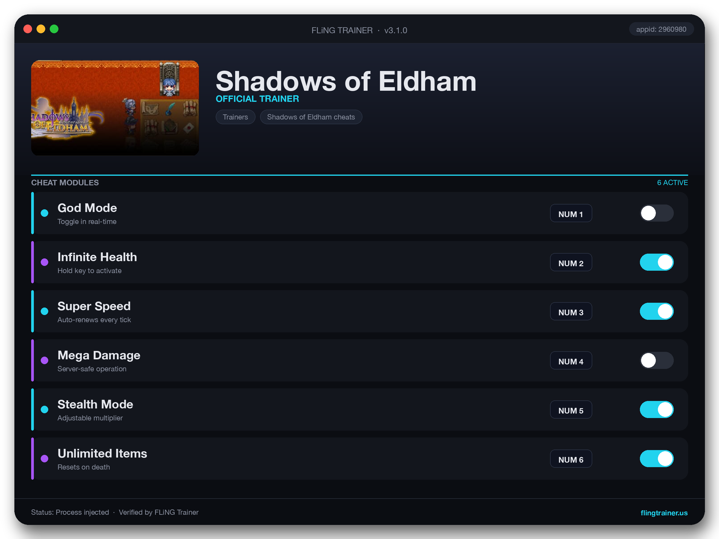 Shadows of Eldham Trainer interface