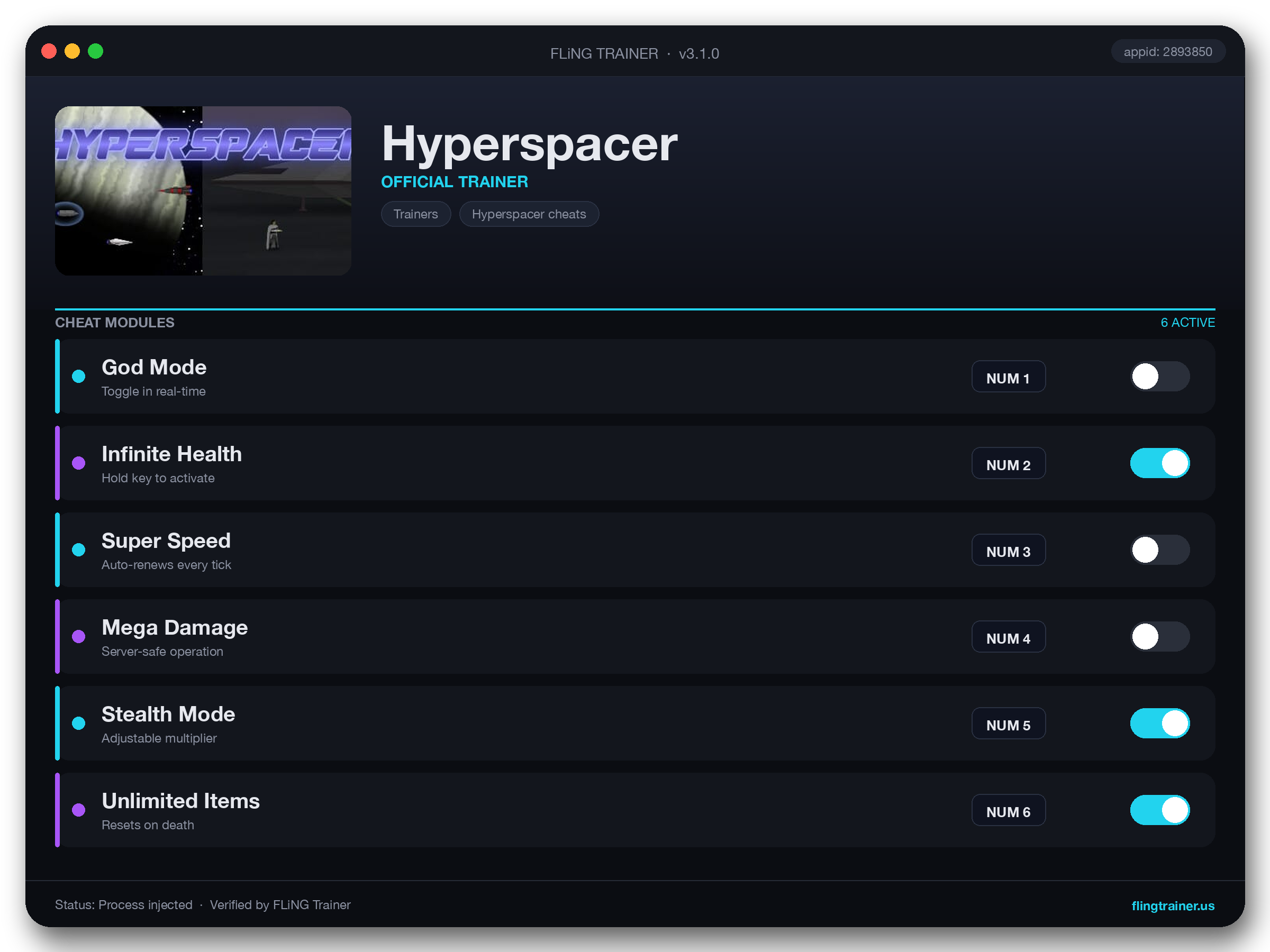 Hyperspacer Trainer interface