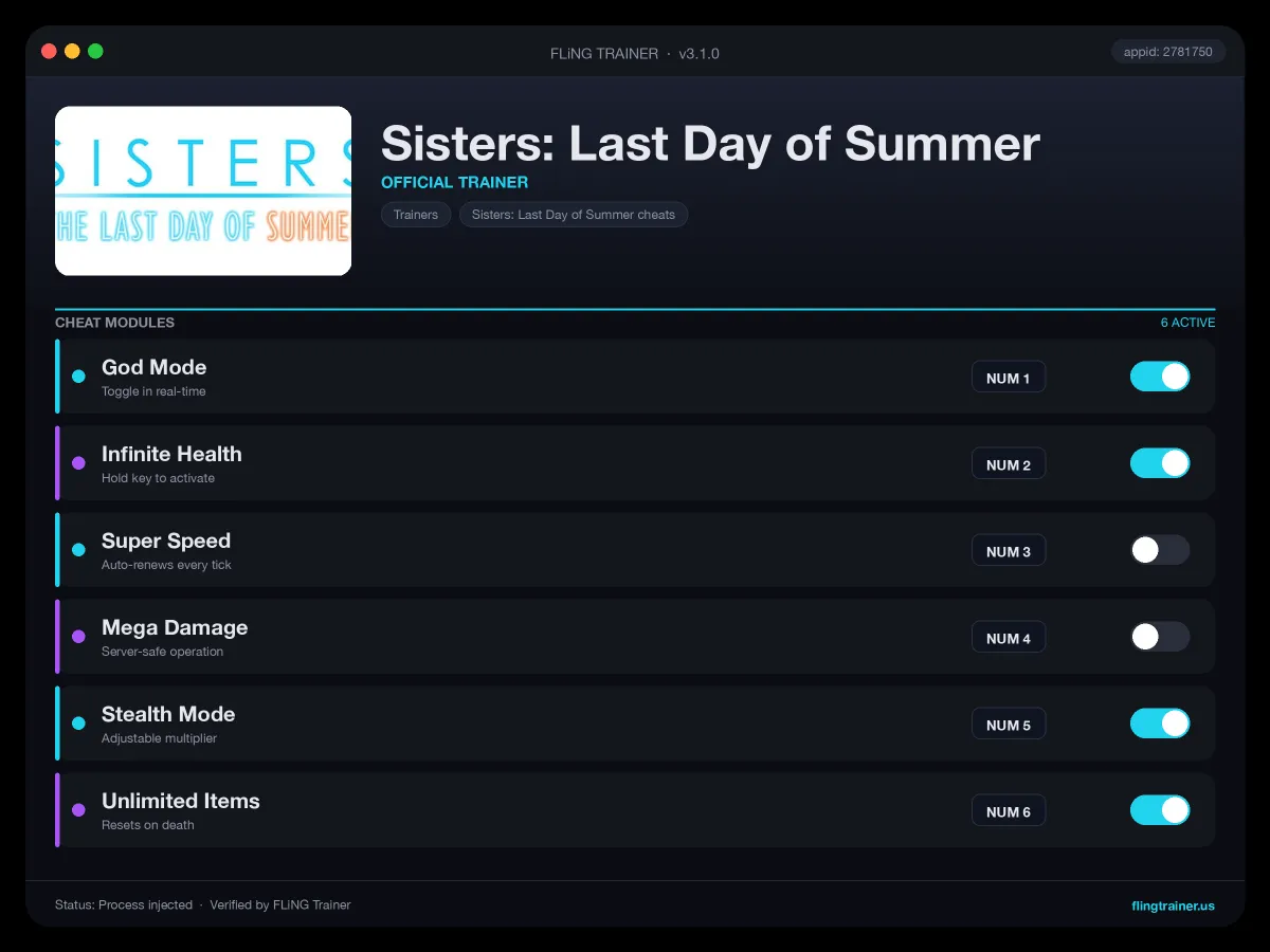 Sisters: Last Day of Summer Trainer interface