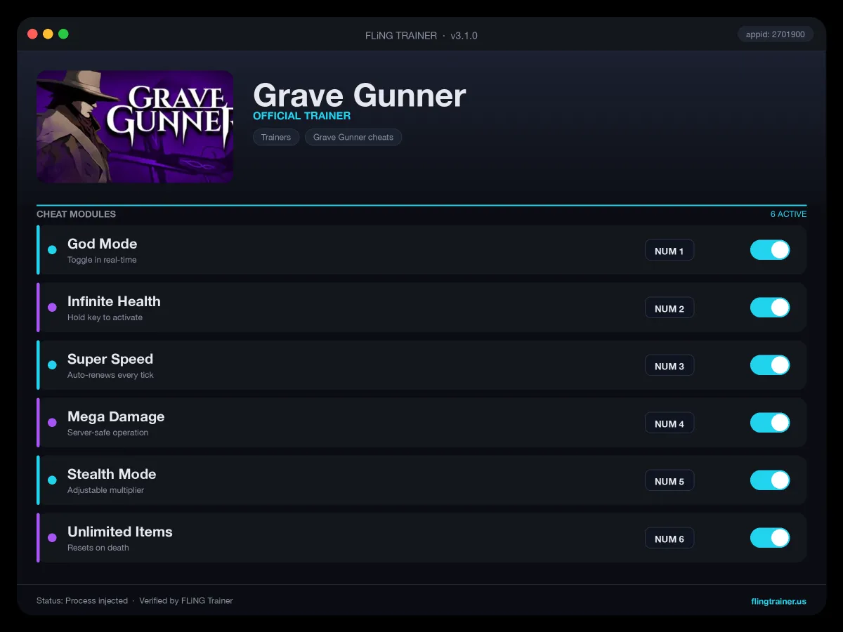 Grave Gunner Trainer interface
