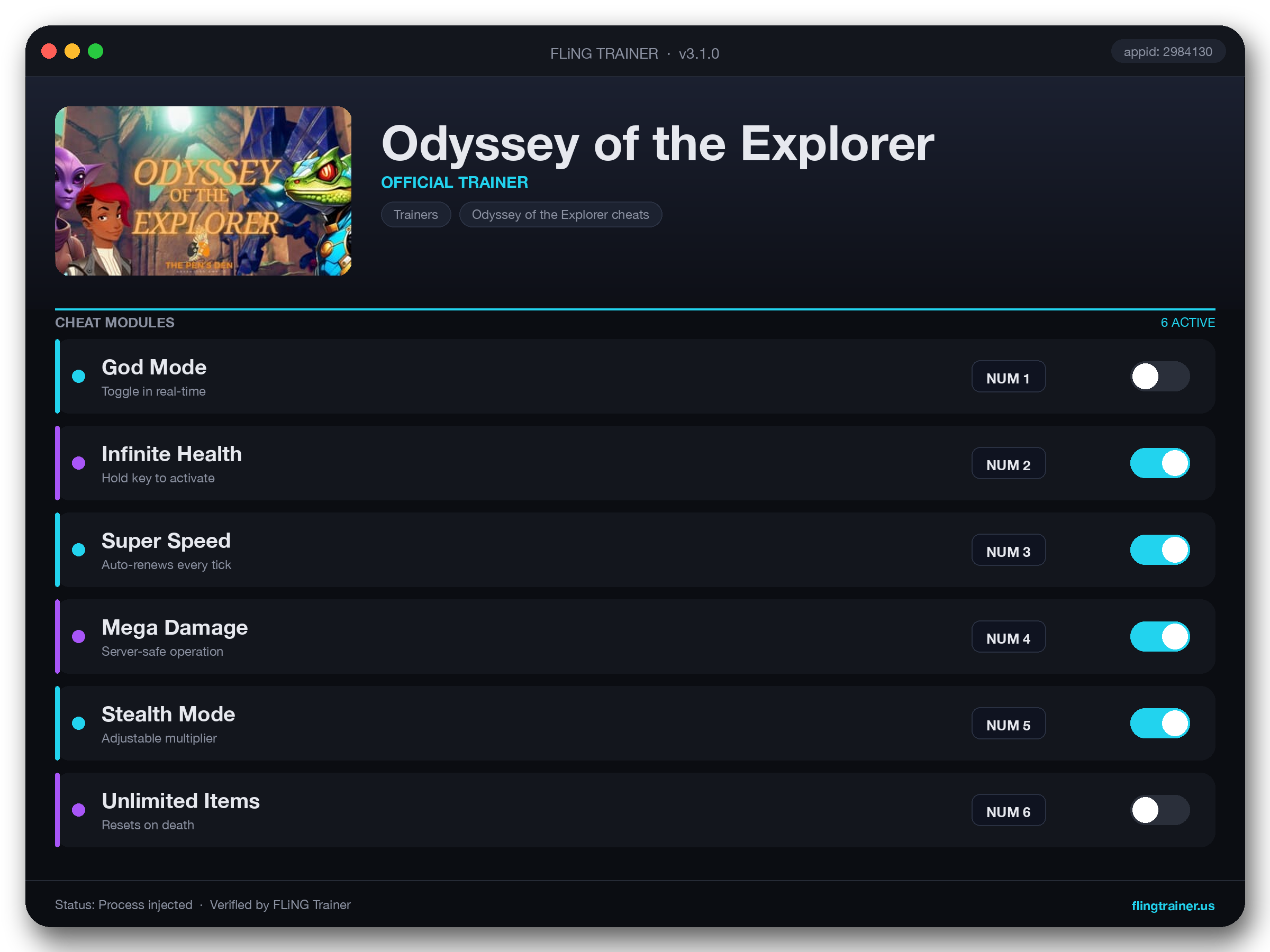 Odyssey of the Explorer Trainer interface