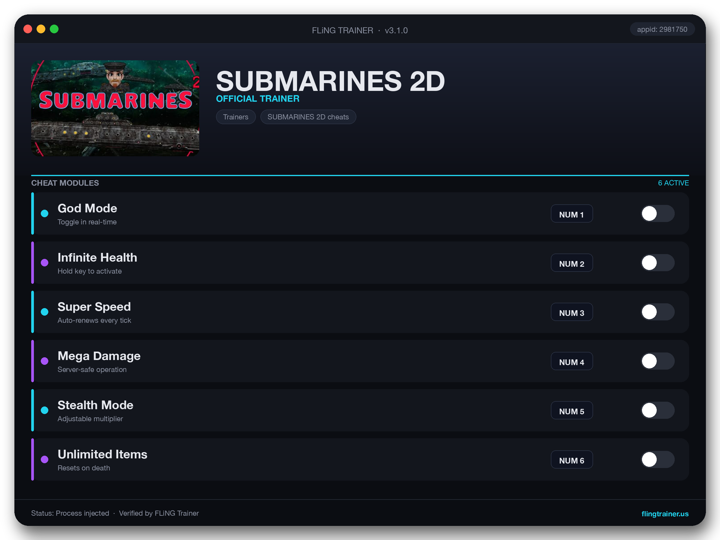SUBMARINES 2D Trainer interface