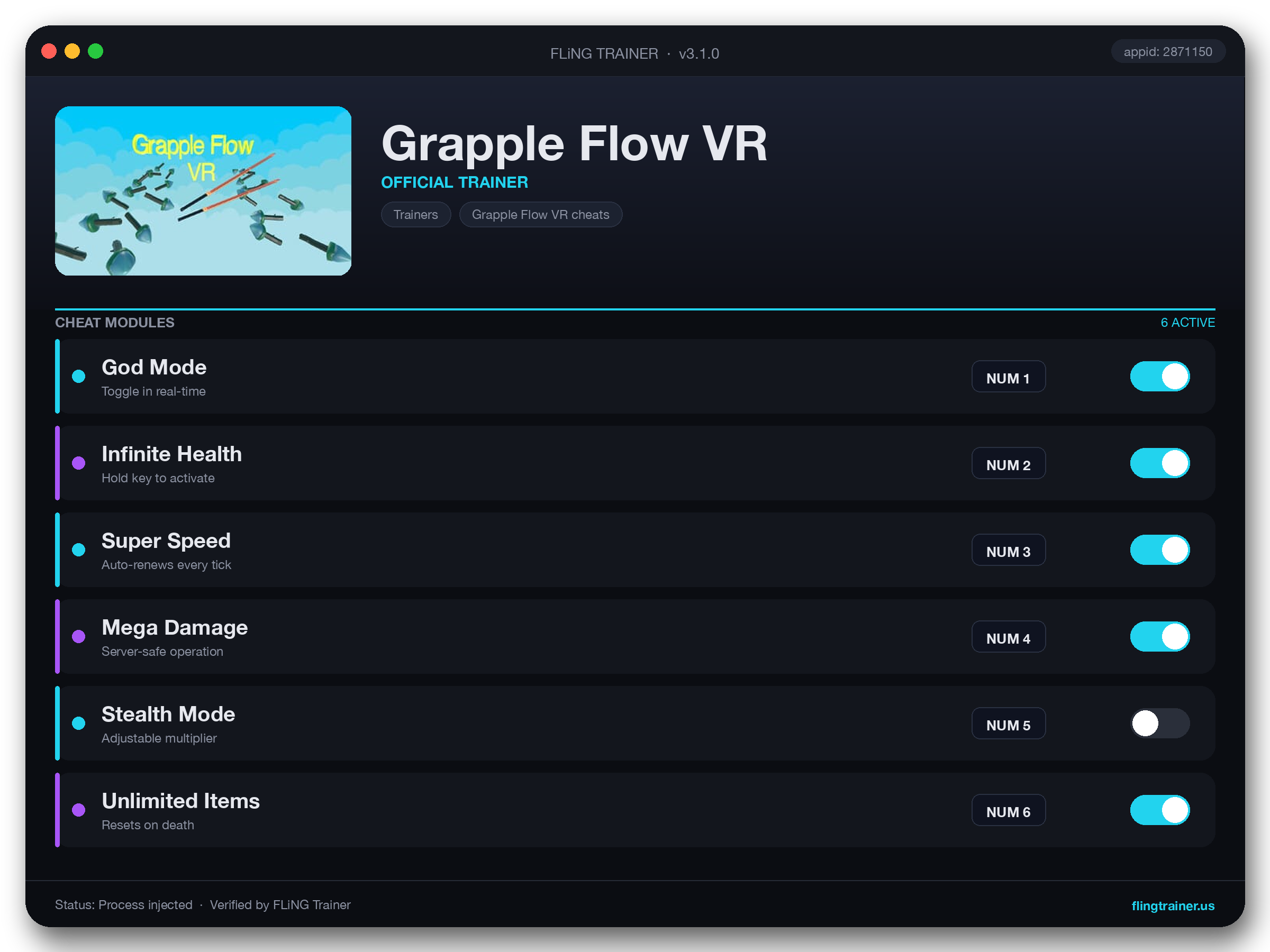 Grapple Flow VR Trainer interface