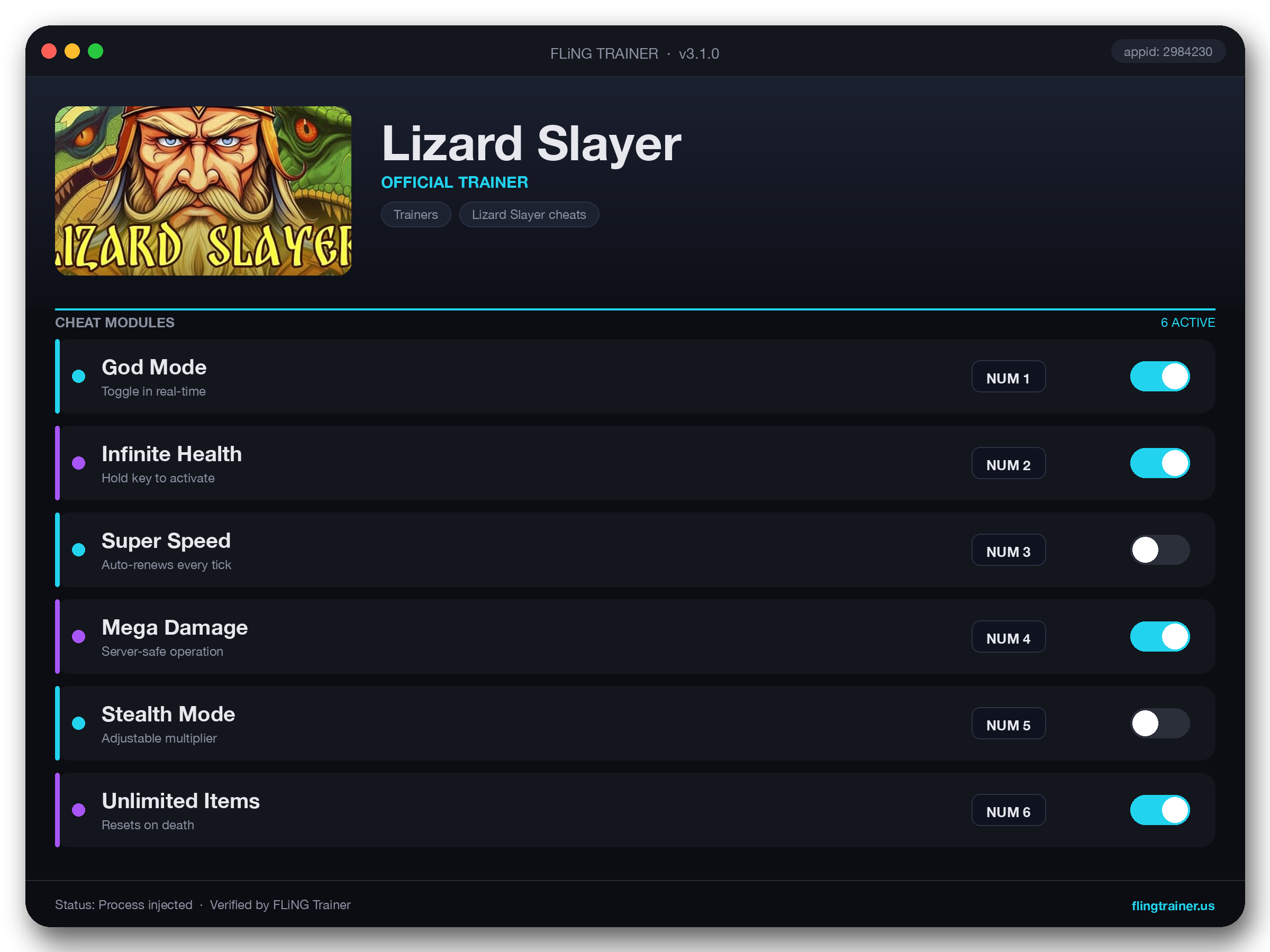 Lizard Slayer Trainer interface