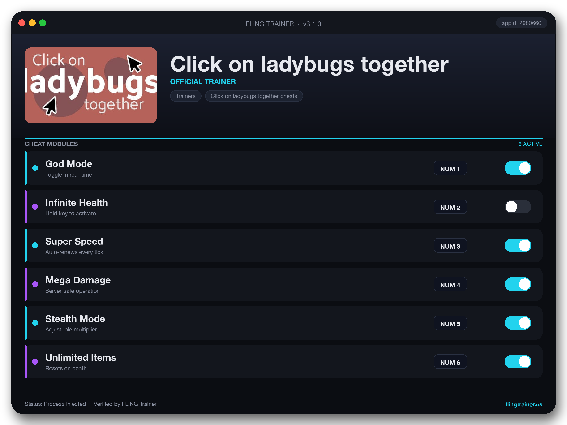 Click on ladybugs together Trainer interface