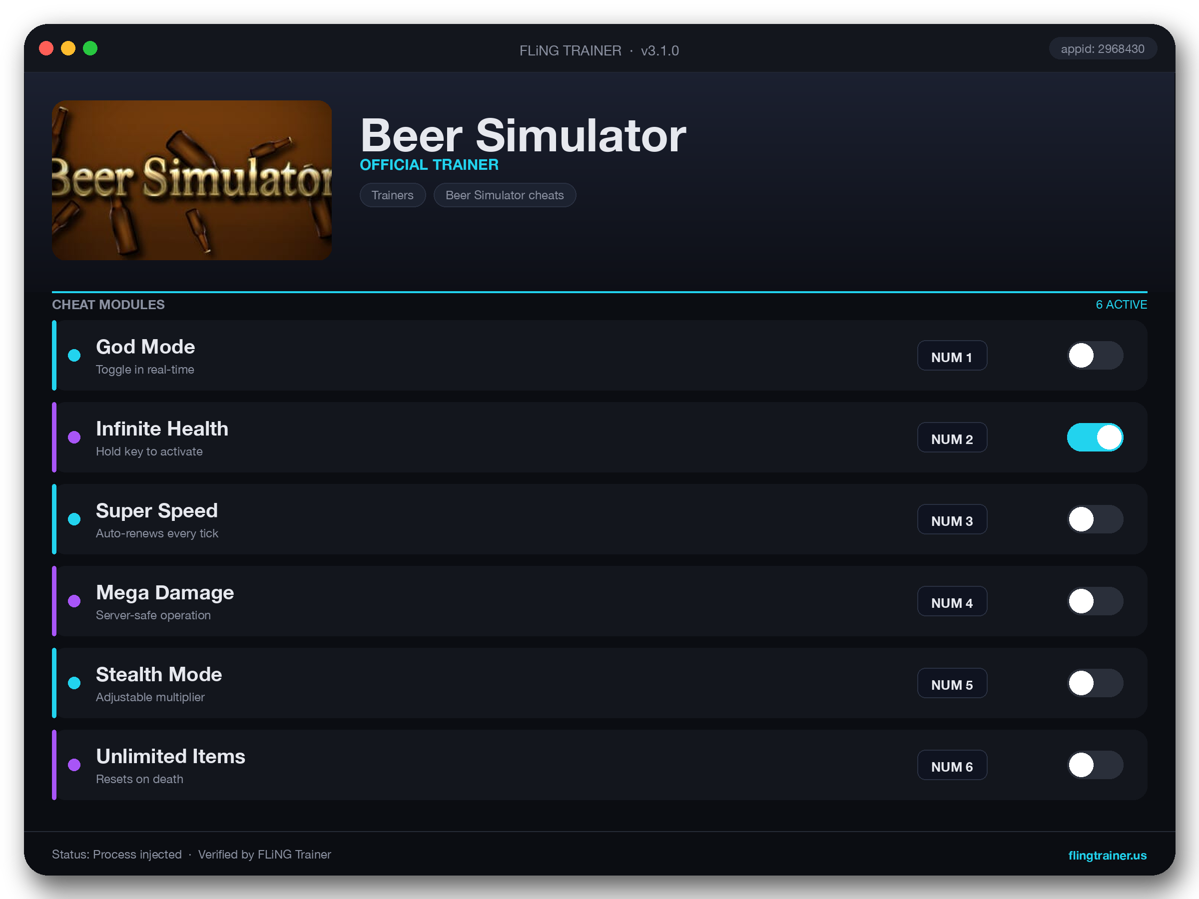 Beer Simulator Trainer interface