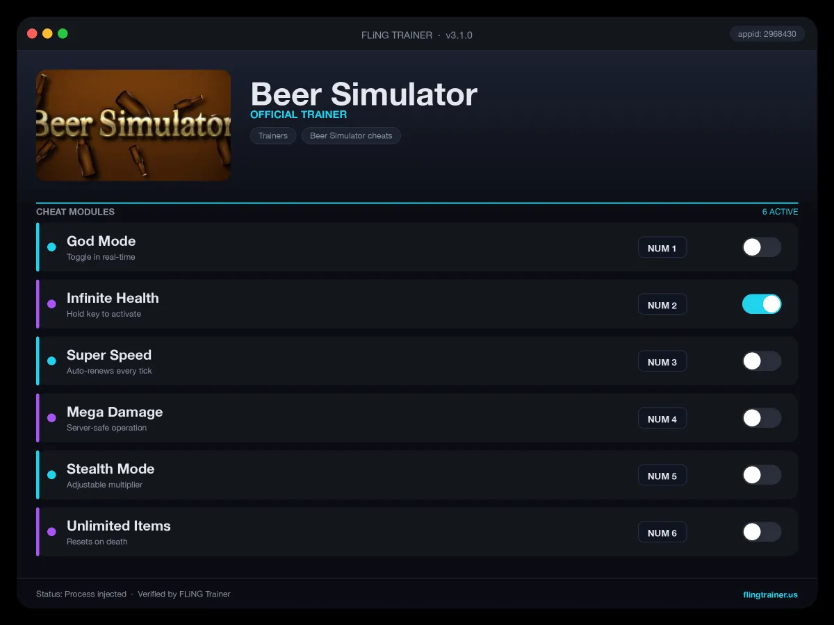 Beer Simulator Trainer interface