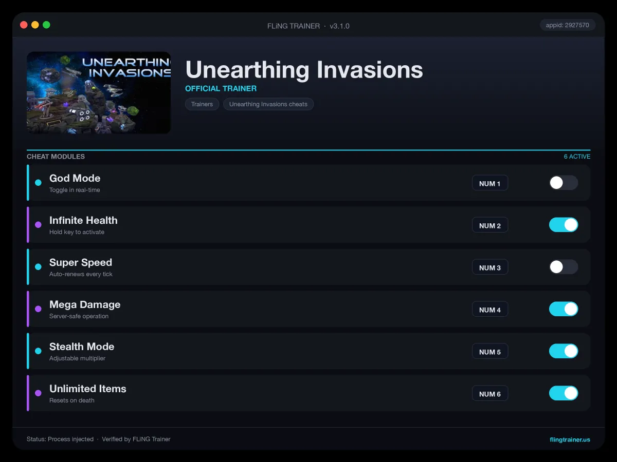 Unearthing Invasions Trainer interface
