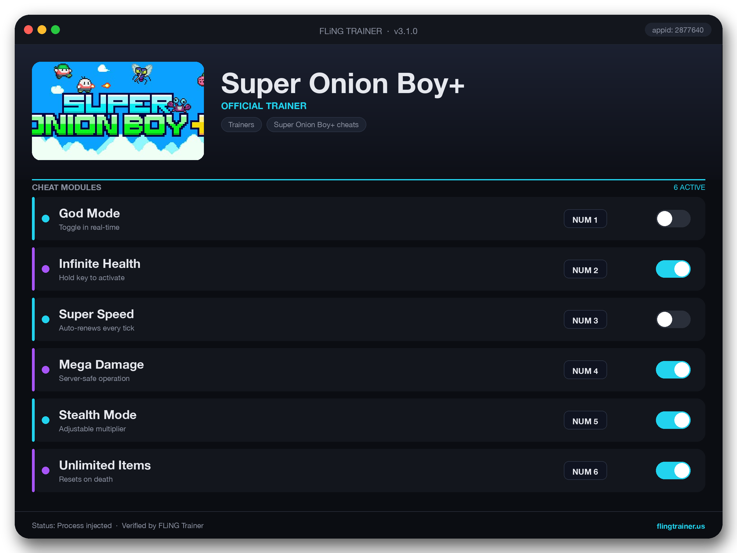 Super Onion Boy+ Trainer interface