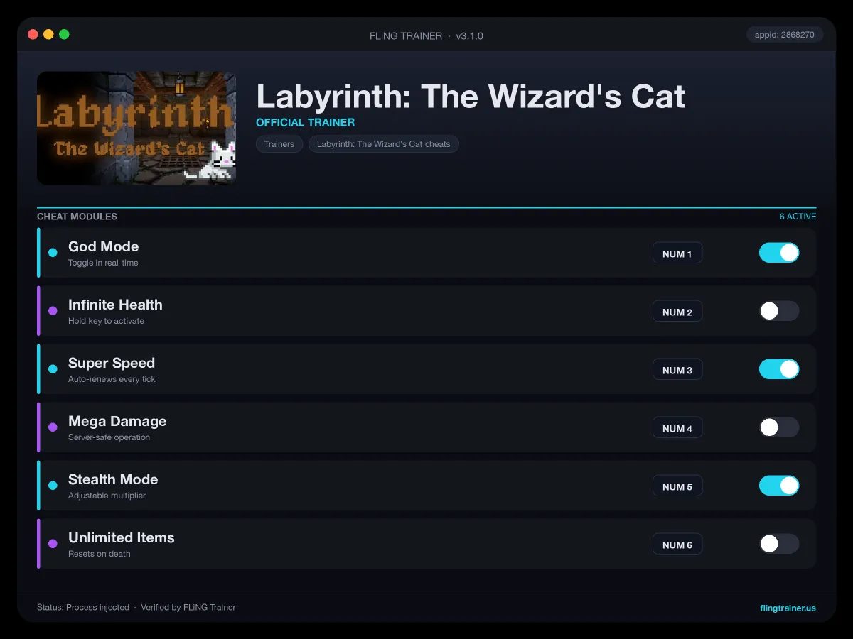 Labyrinth: The Wizard's Cat Trainer interface