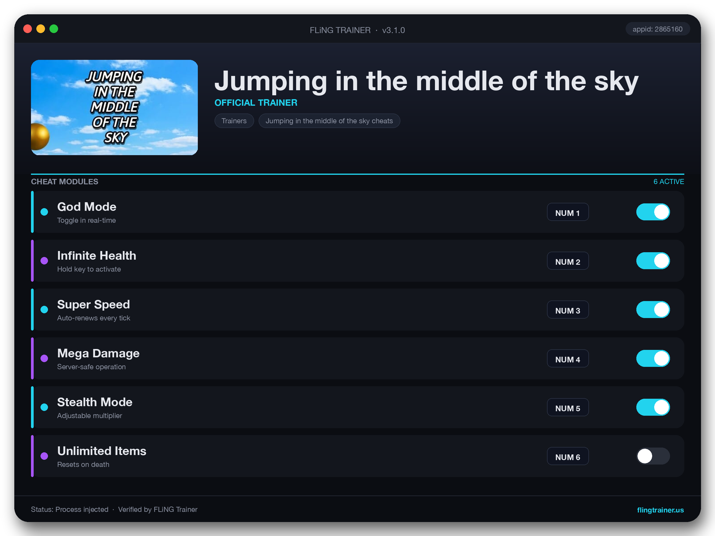Jumping in the middle of the sky Trainer interface