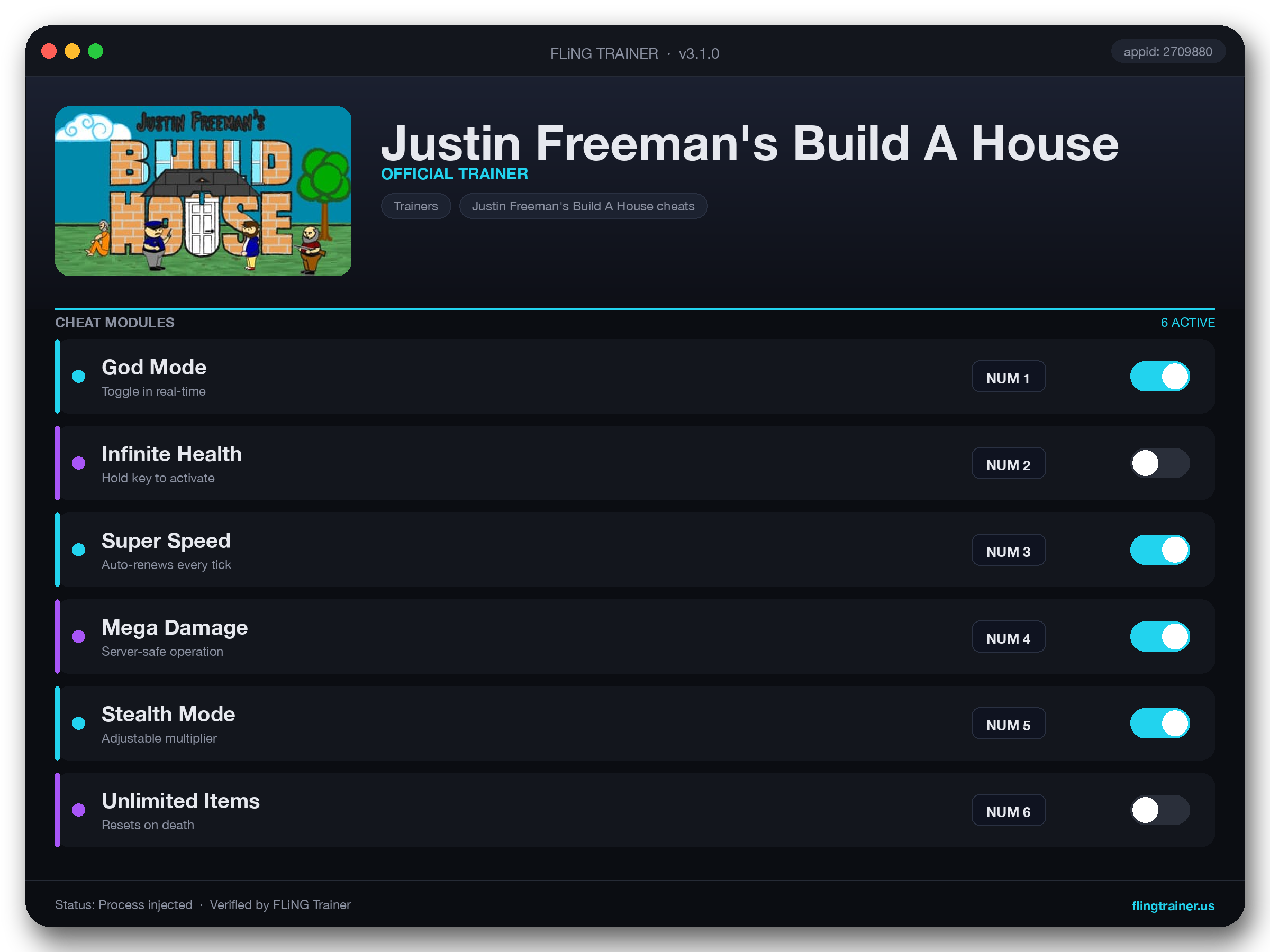 Justin Freeman's Build A House Trainer interface