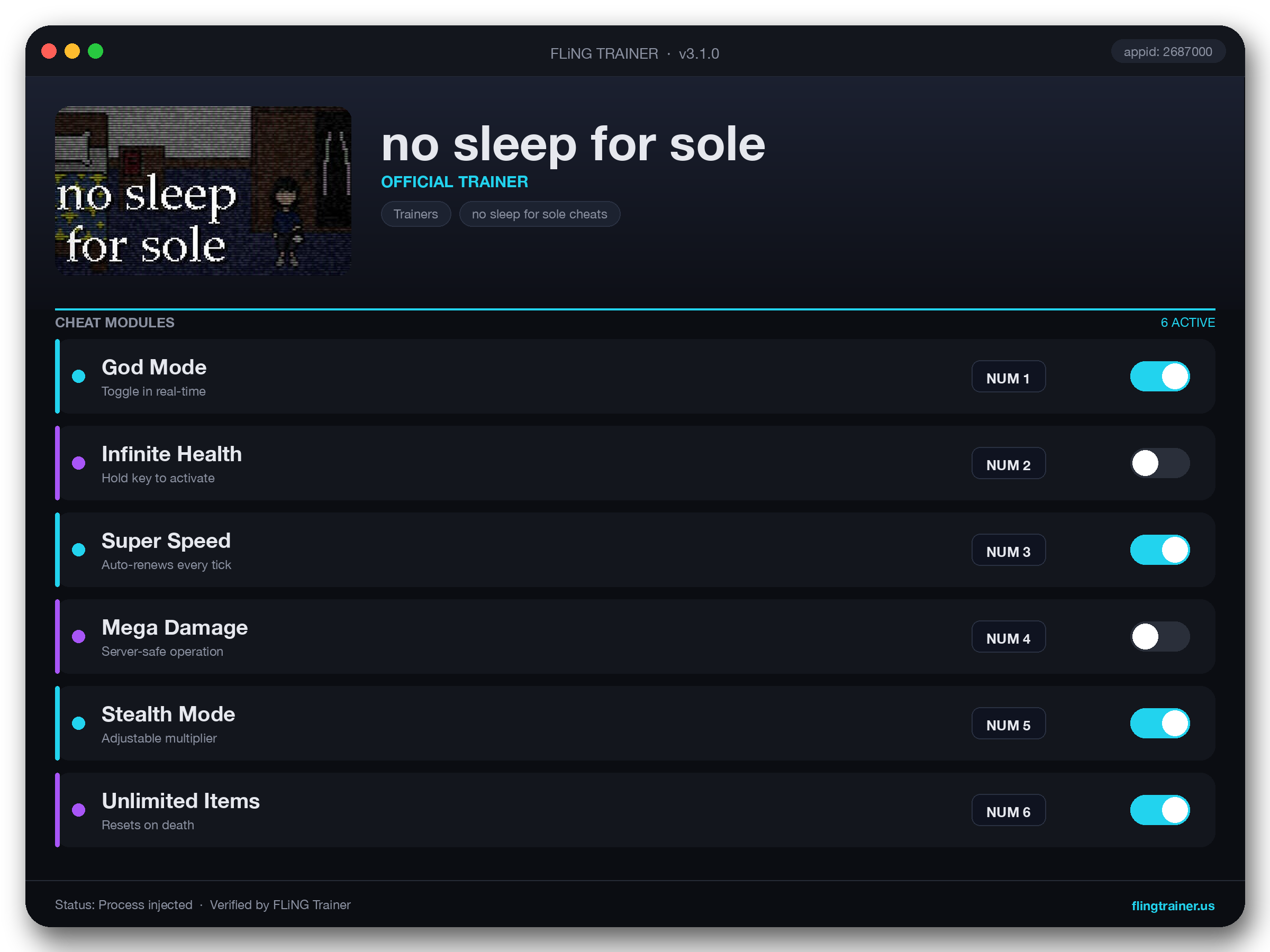 no sleep for sole Trainer interface