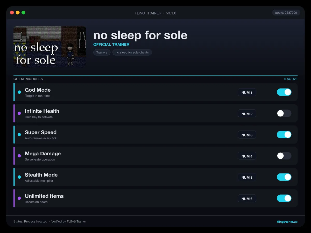 no sleep for sole Trainer interface