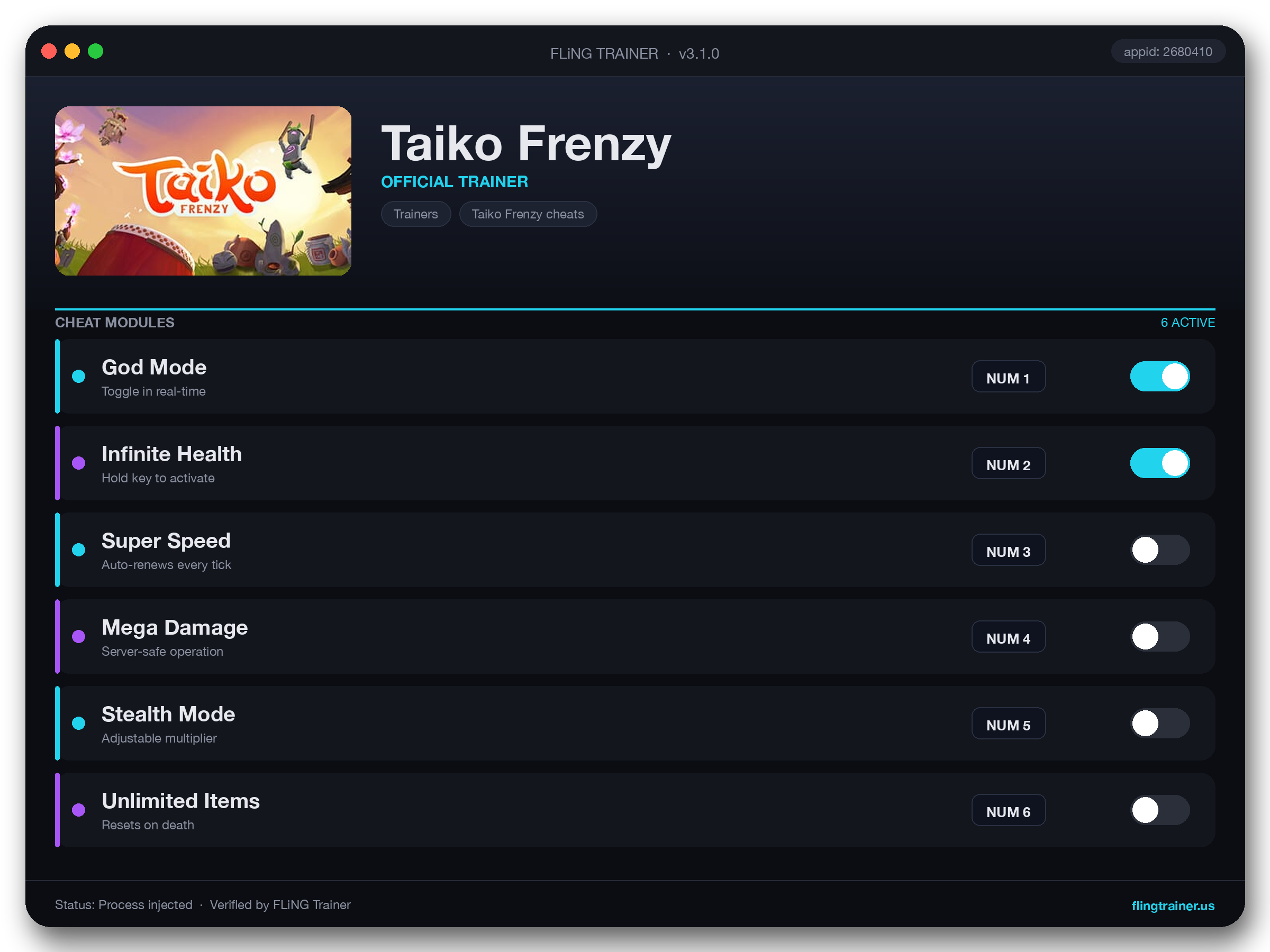 Taiko Frenzy Trainer interface