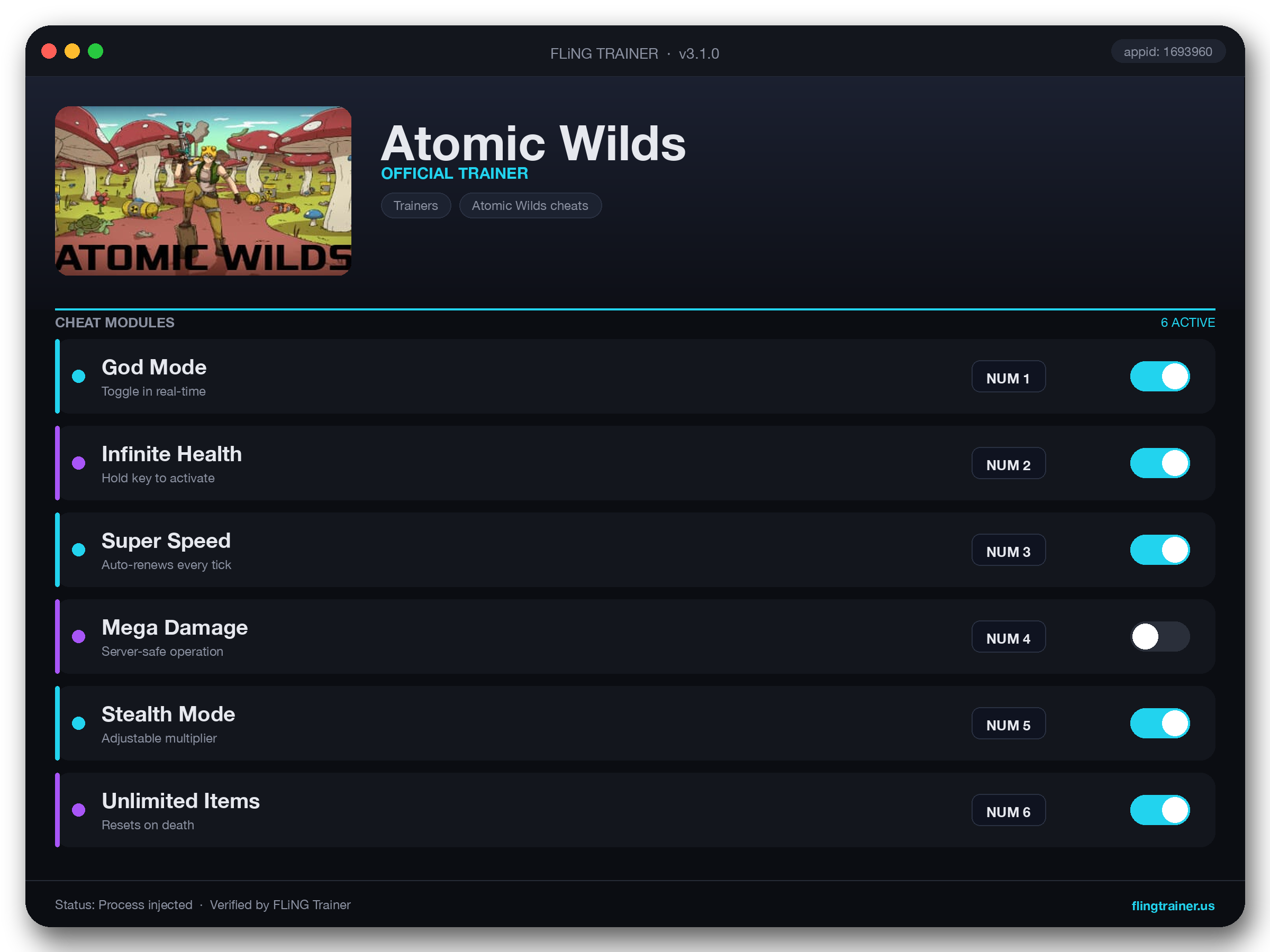 Atomic Wilds Trainer interface