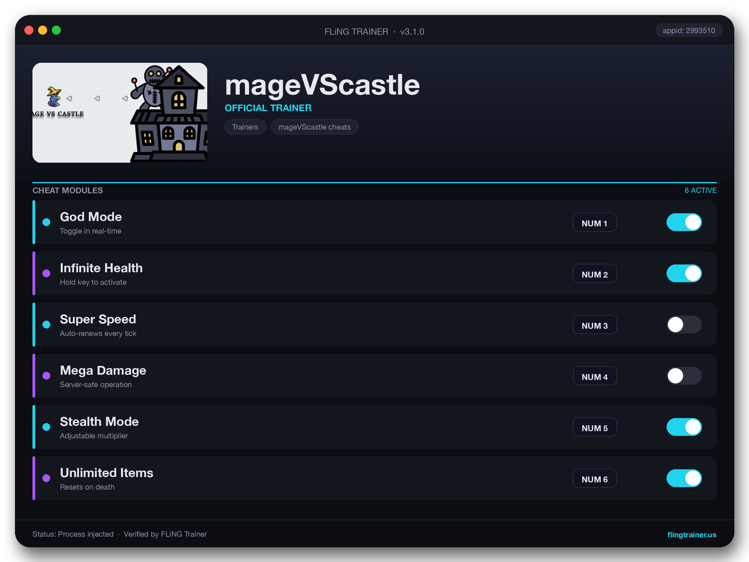 mageVScastle Trainer interface