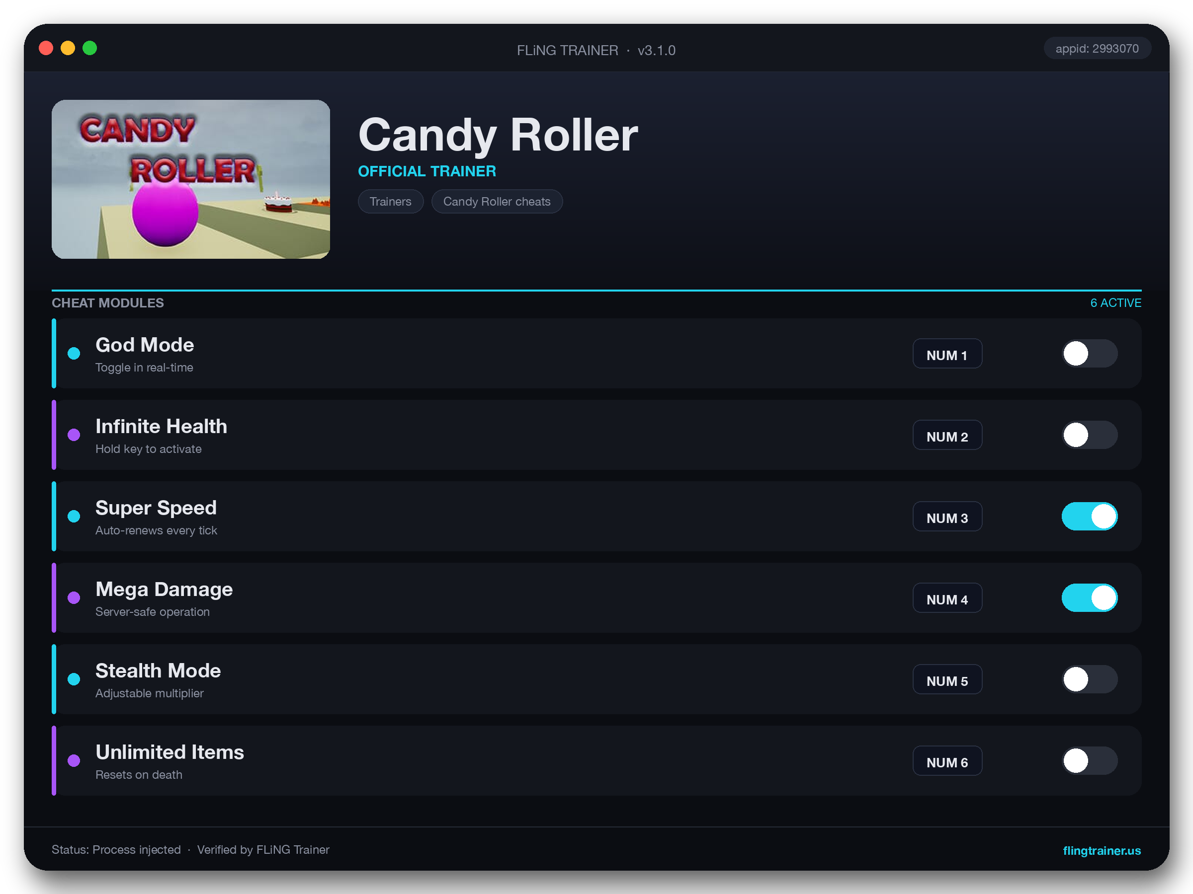 Candy Roller Trainer interface