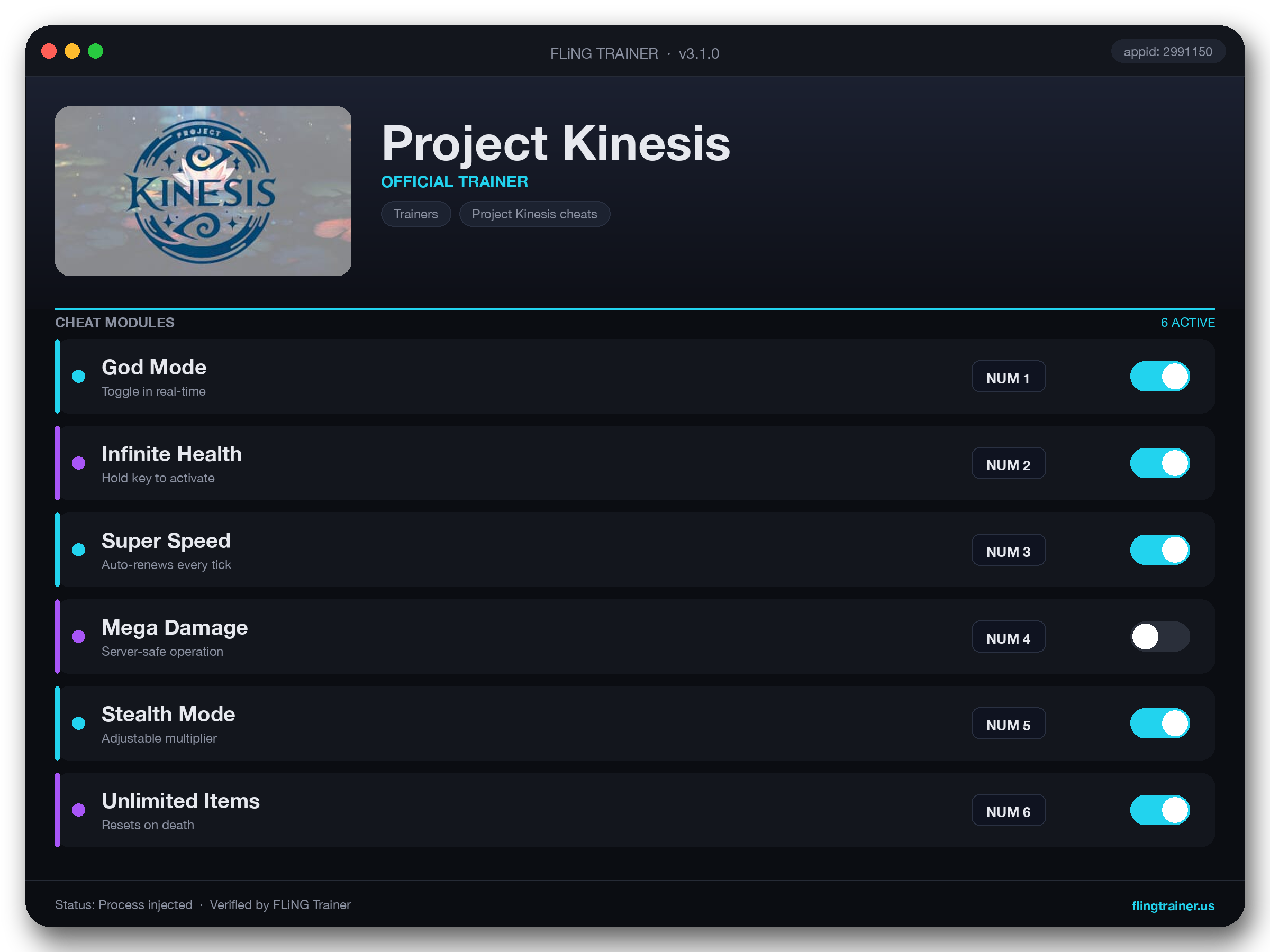 Project Kinesis Trainer interface