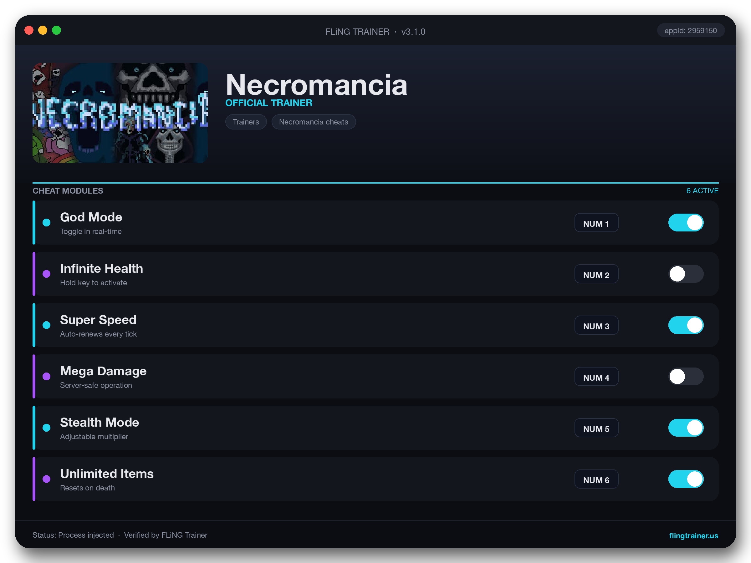 Necromancia Trainer interface