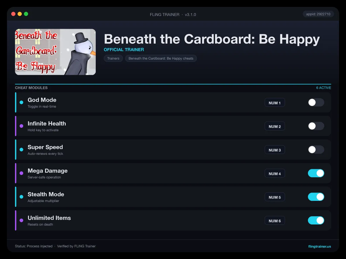 Beneath the Cardboard: Be Happy Trainer interface