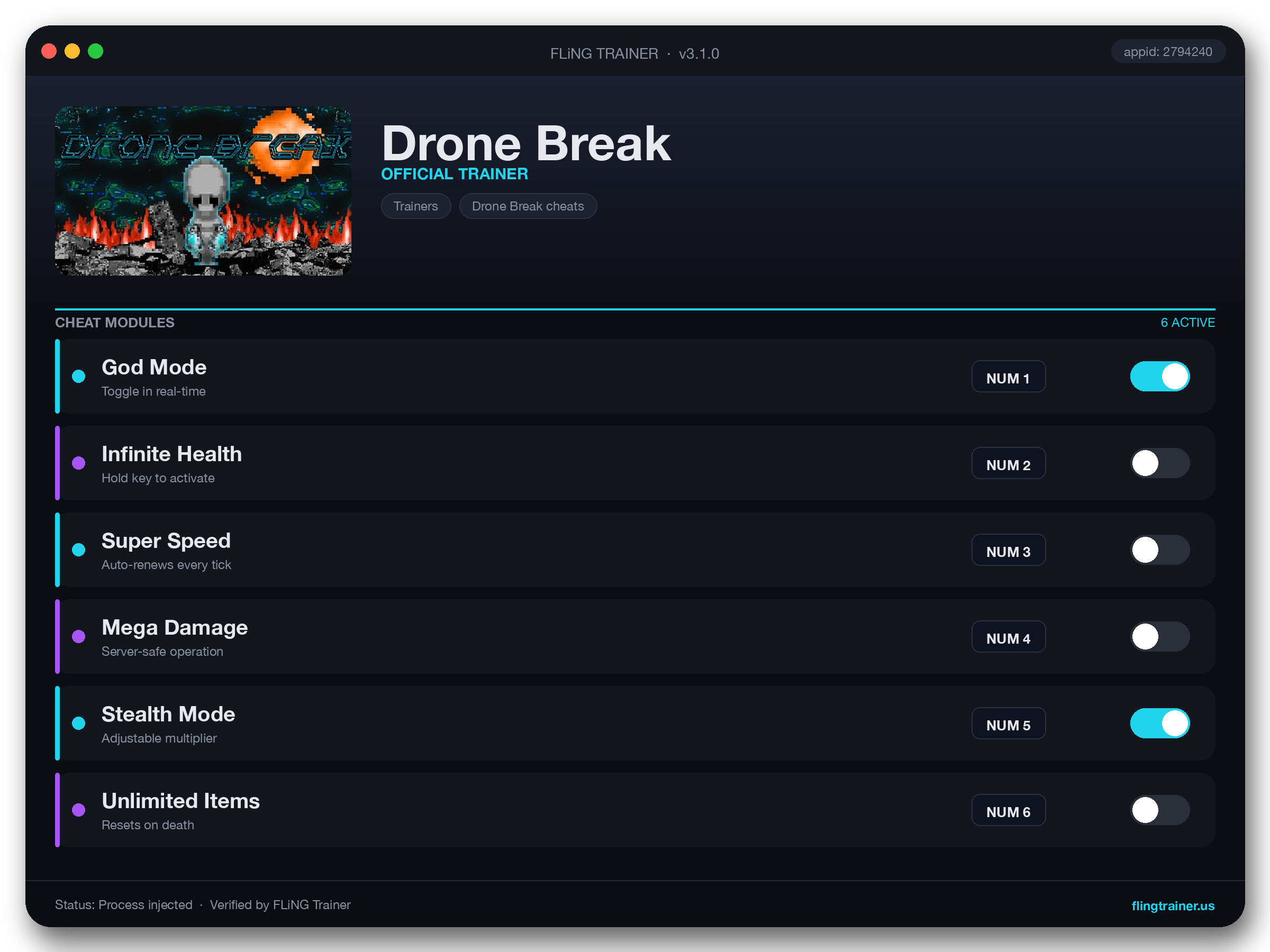 Drone Break Trainer interface