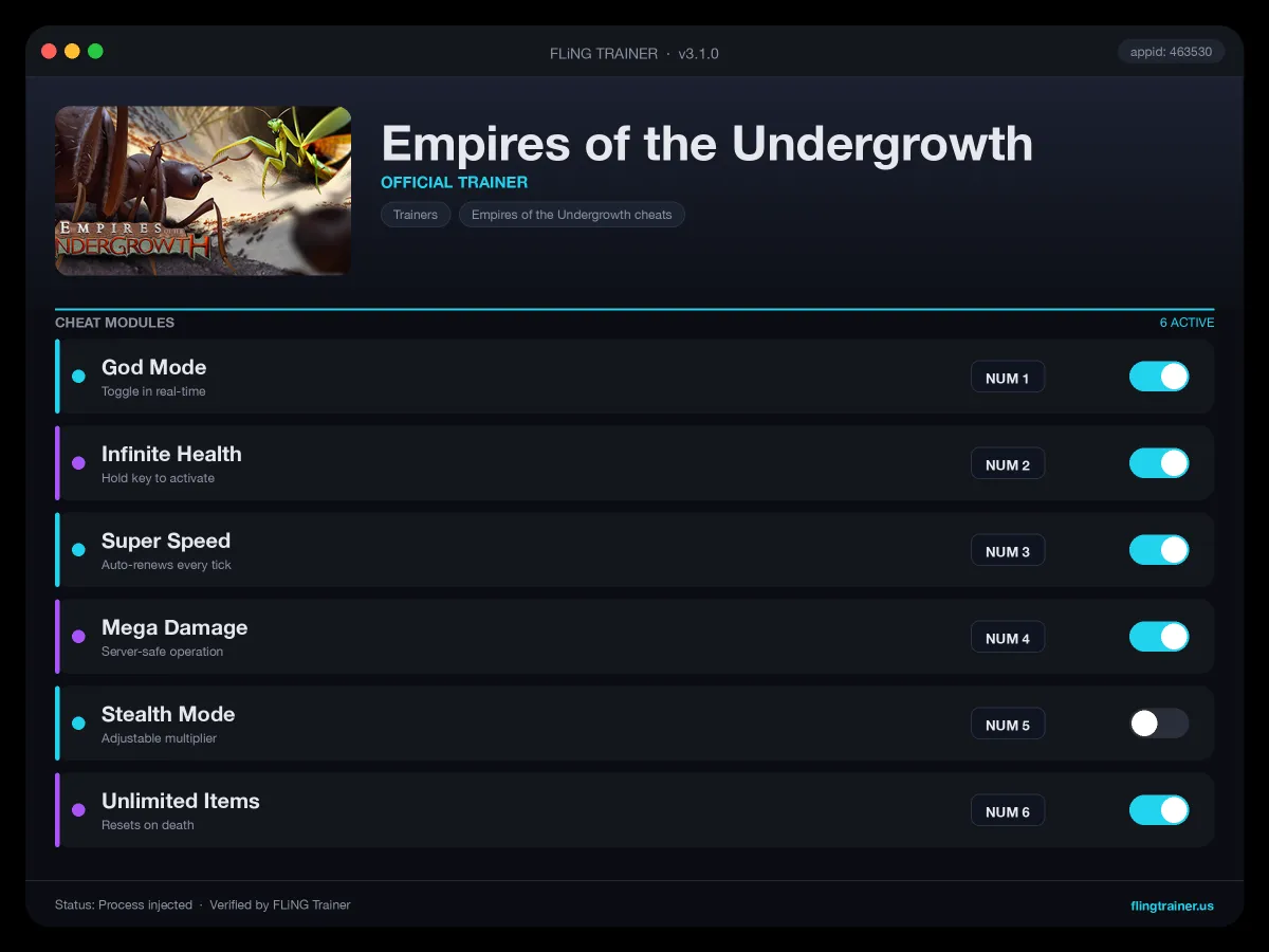 Empires of the Undergrowth Trainer interface