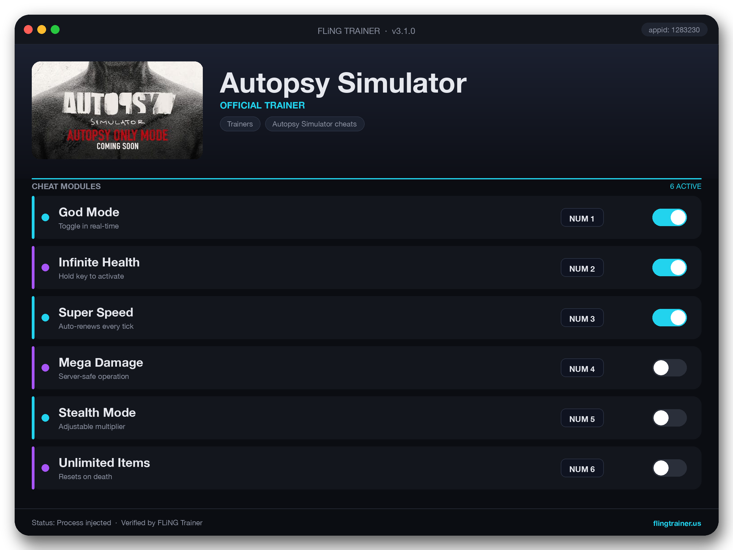 Autopsy Simulator Trainer interface