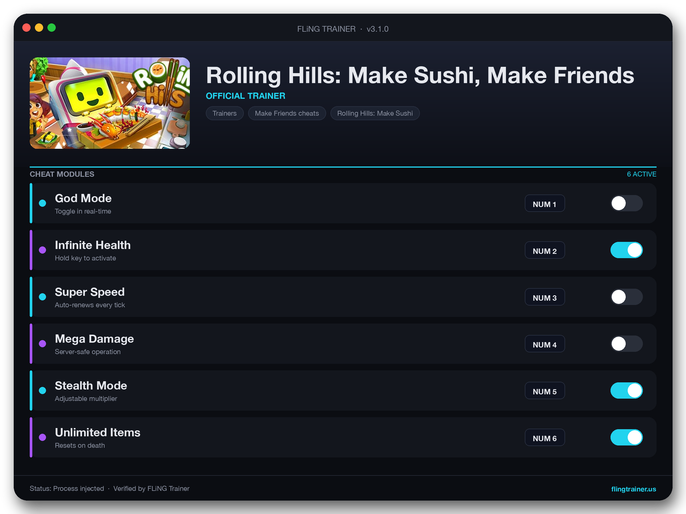 Rolling Hills: Make Sushi, Make Friends Trainer interface