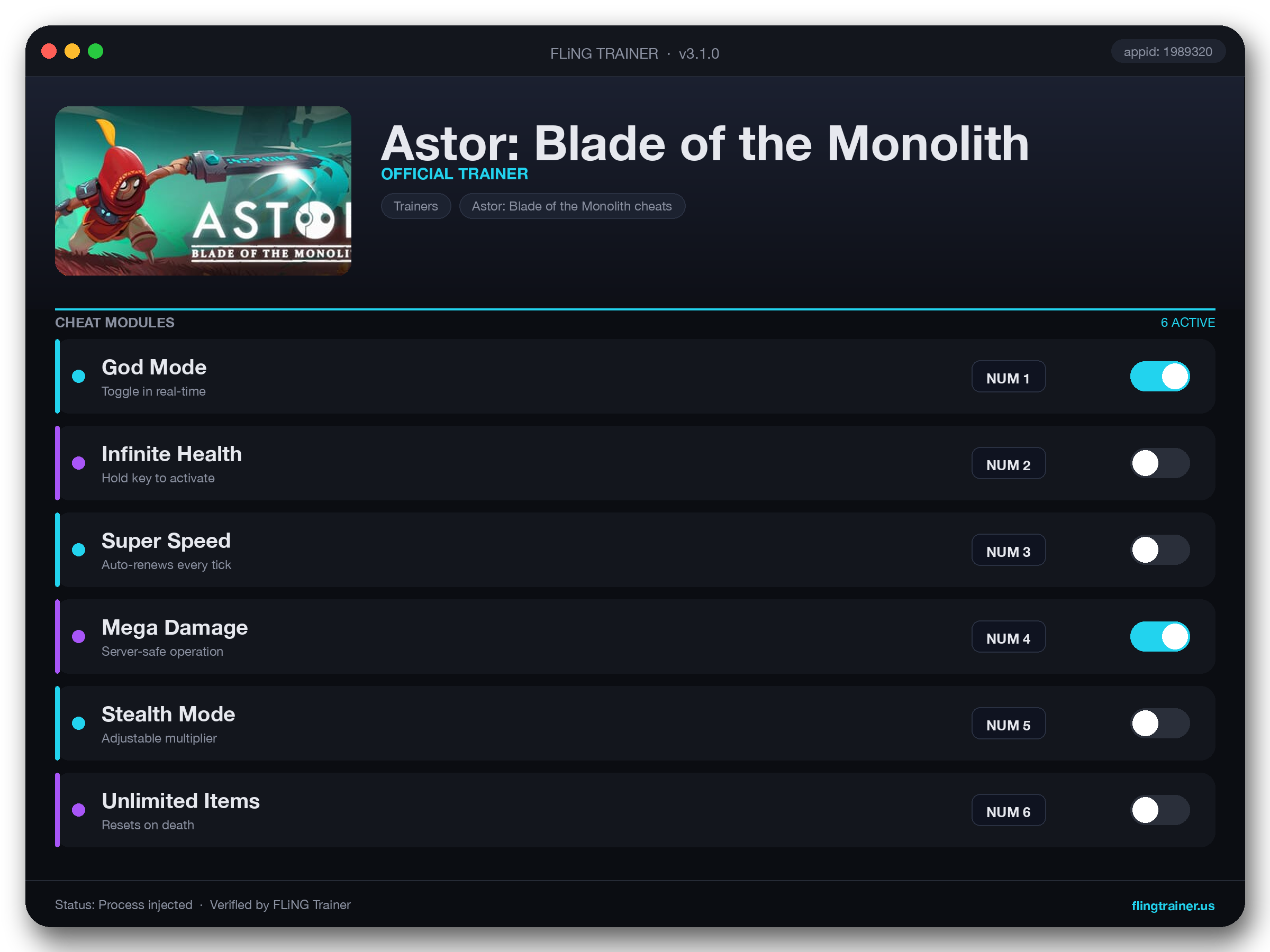 Astor: Blade of the Monolith Trainer interface