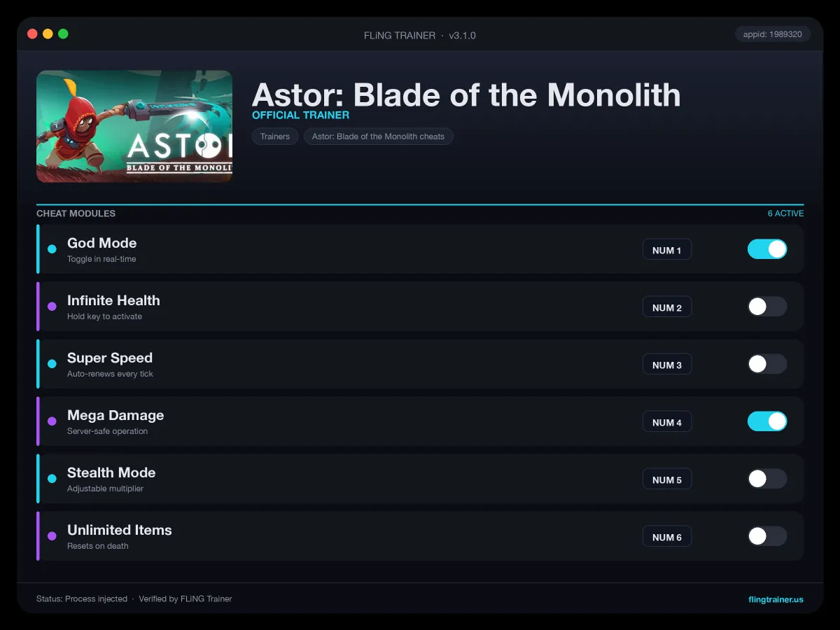 Astor: Blade of the Monolith Trainer interface
