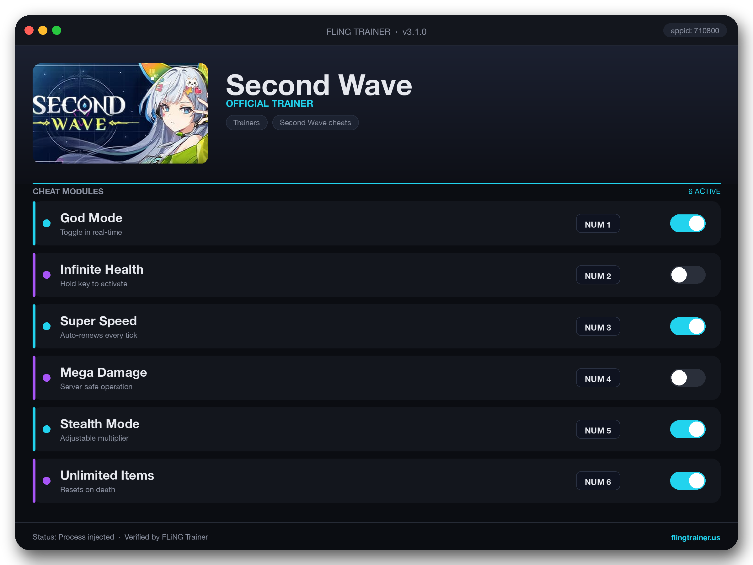 Second Wave Trainer interface