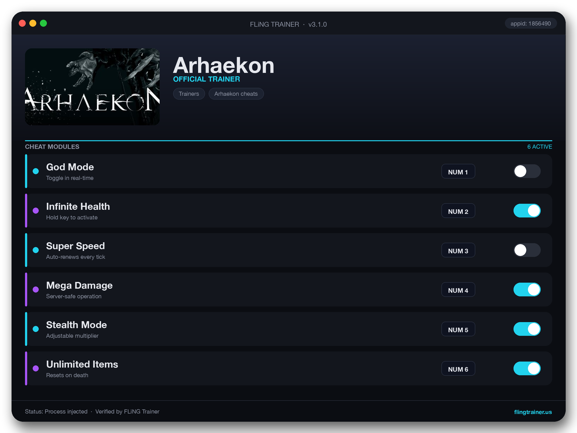 Arhaekon Trainer interface