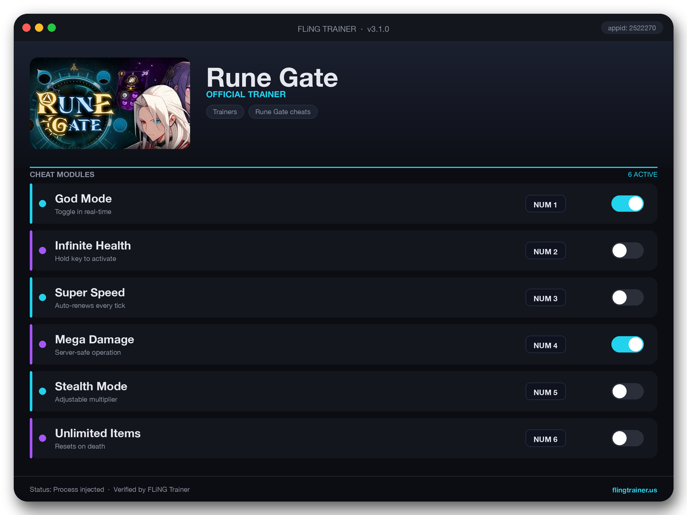 Rune Gate Trainer interface