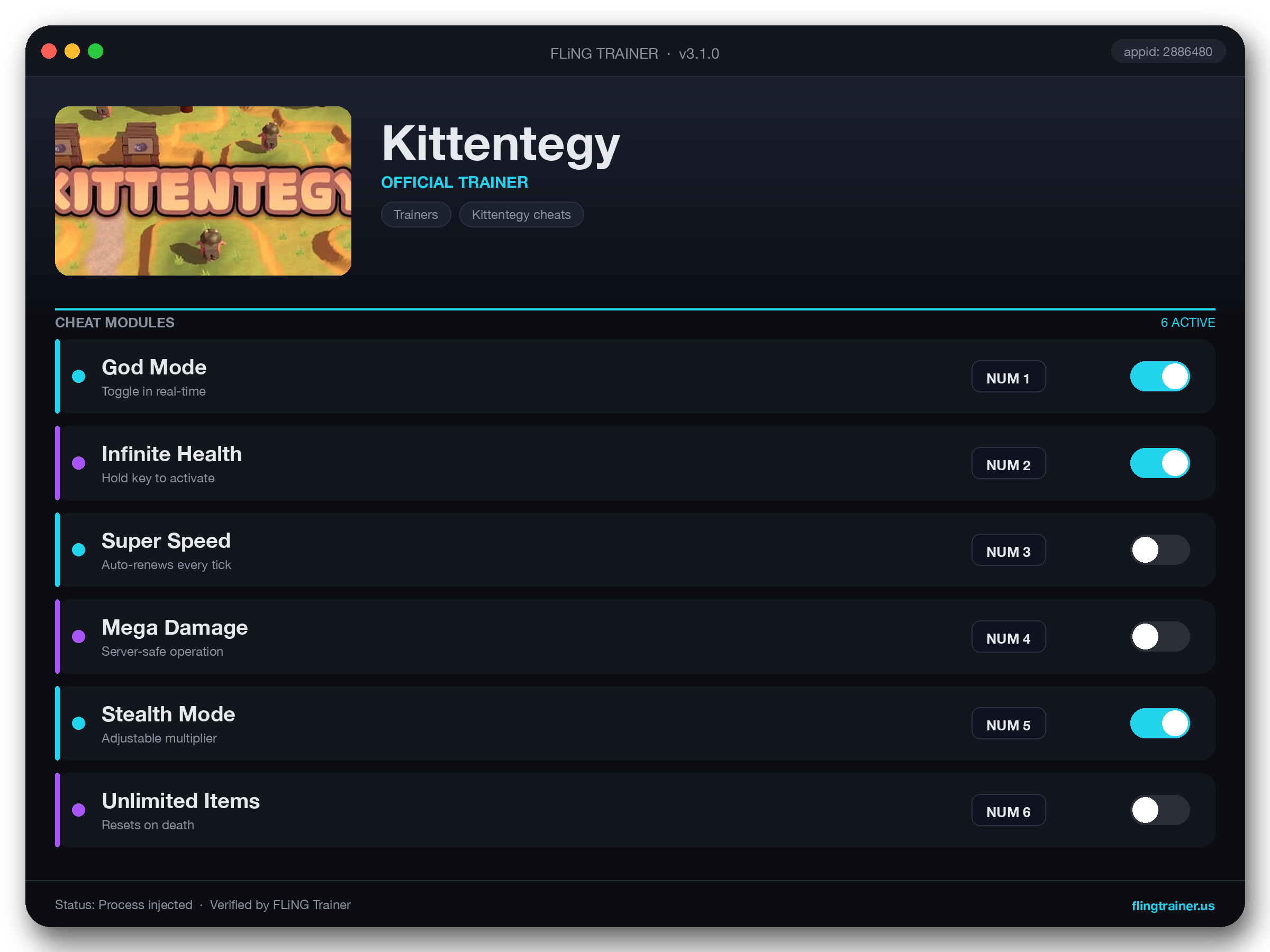 Kittentegy Trainer interface
