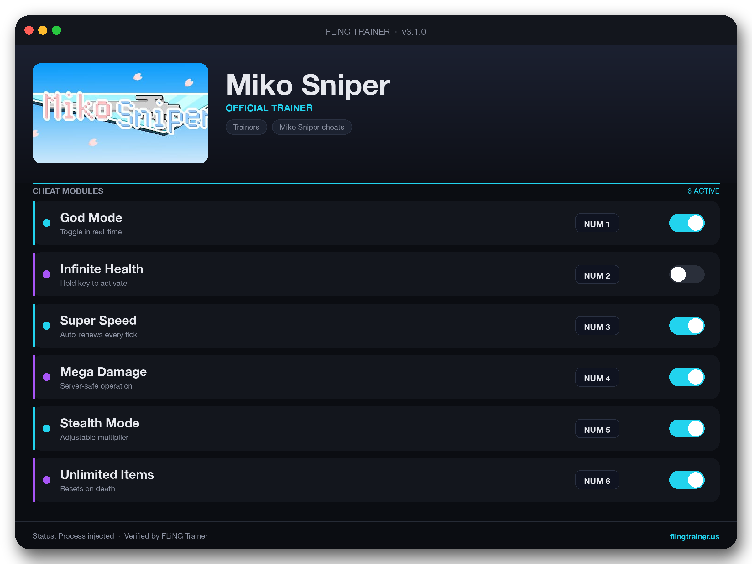 Miko Sniper Trainer interface