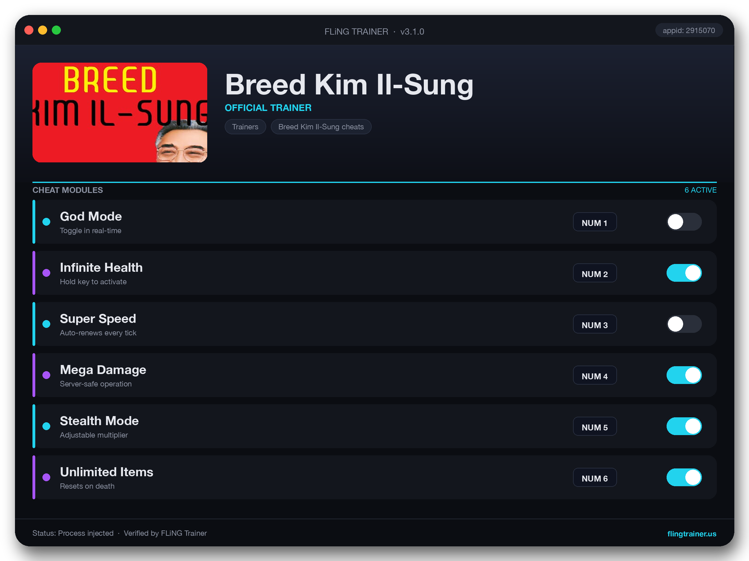 Breed Kim Il-Sung Trainer interface