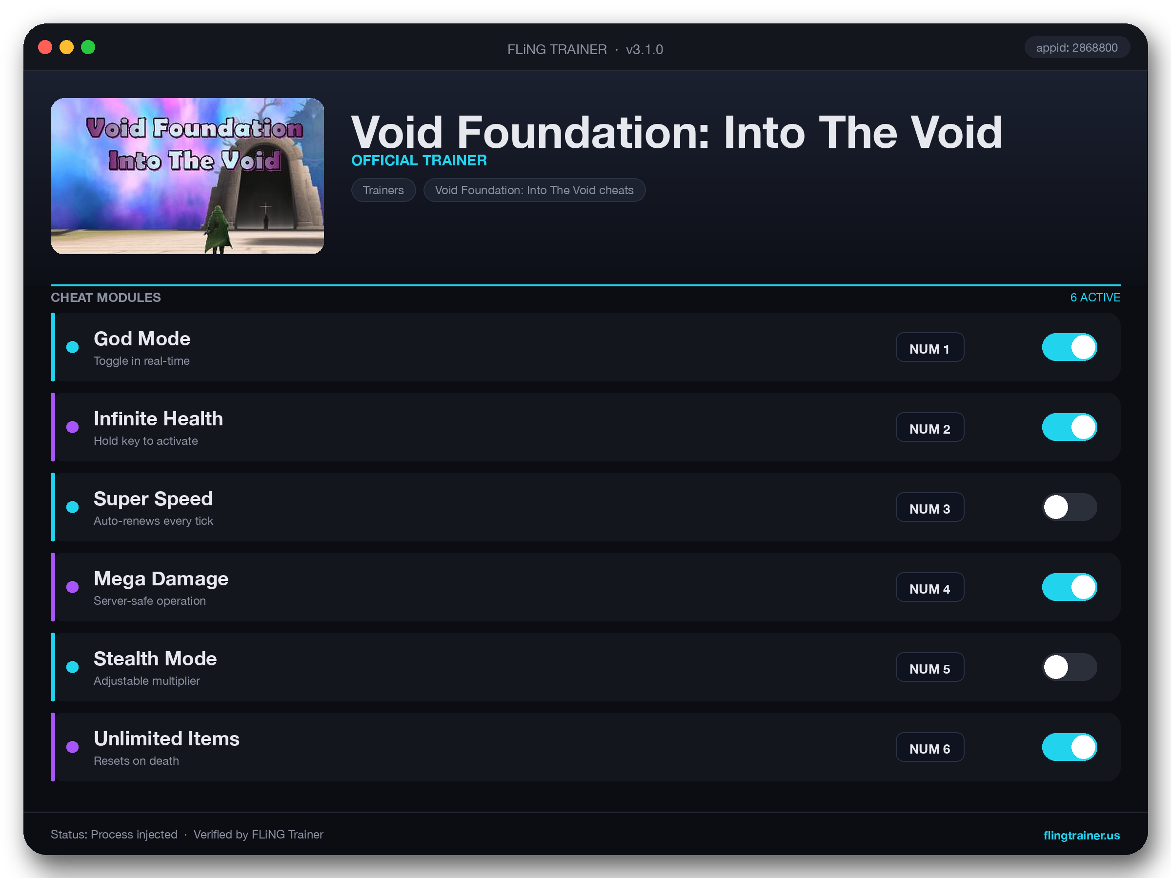 Void Foundation: Into The Void Trainer interface
