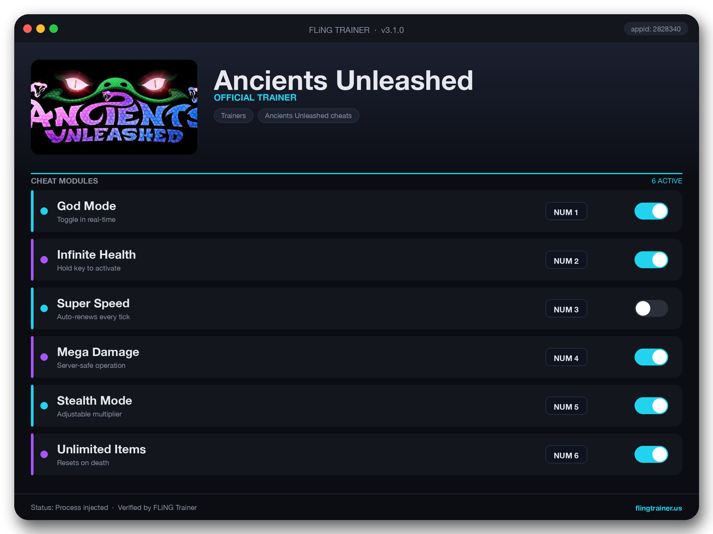Ancients Unleashed Trainer interface