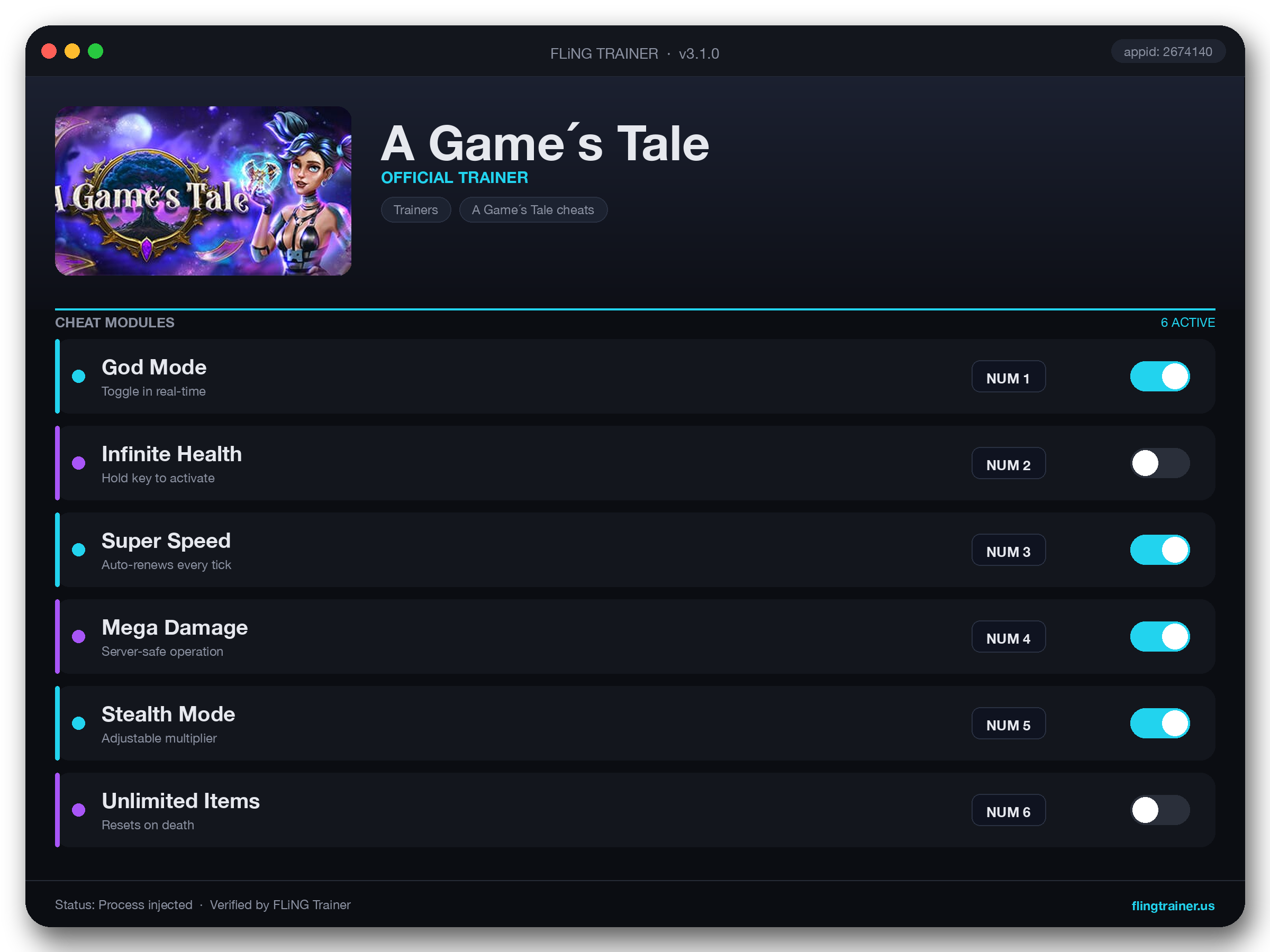 A Game´s Tale Trainer interface