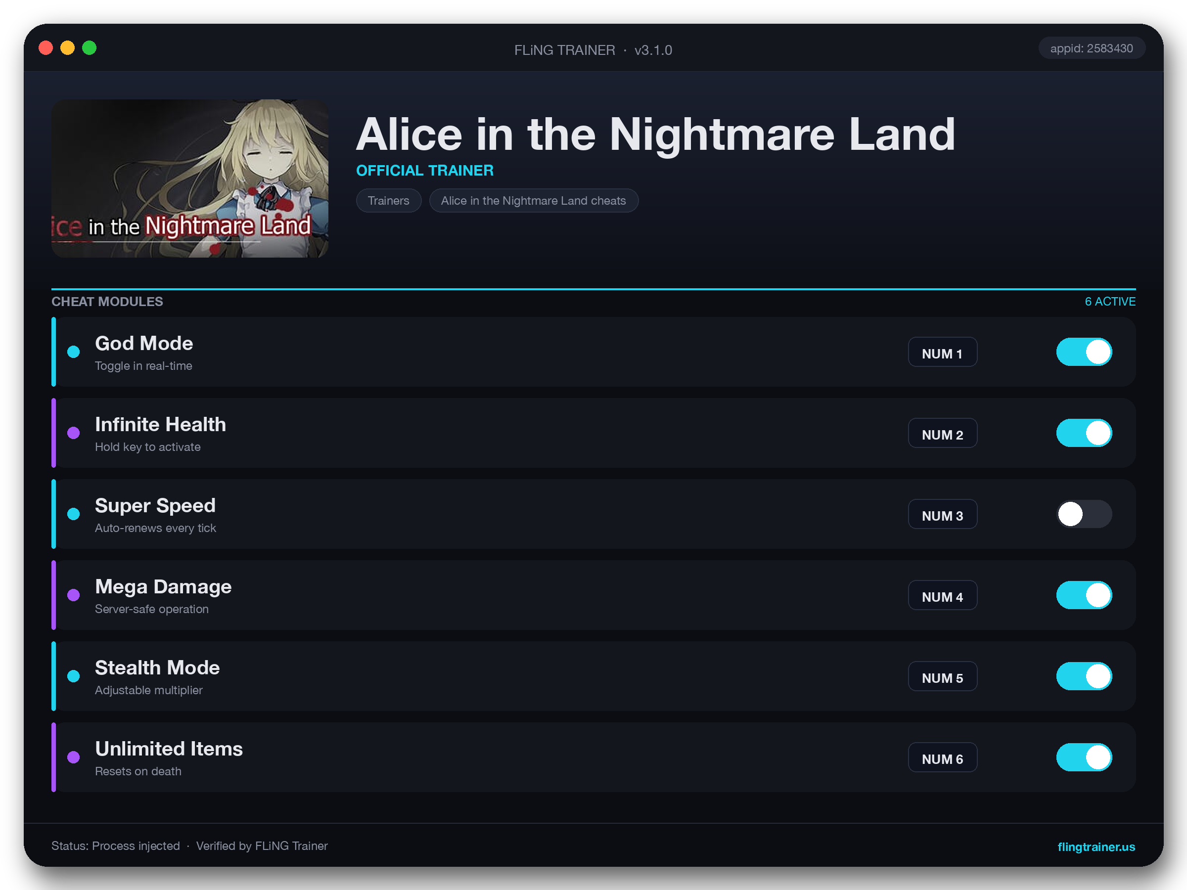 Alice in the Nightmare Land Trainer interface