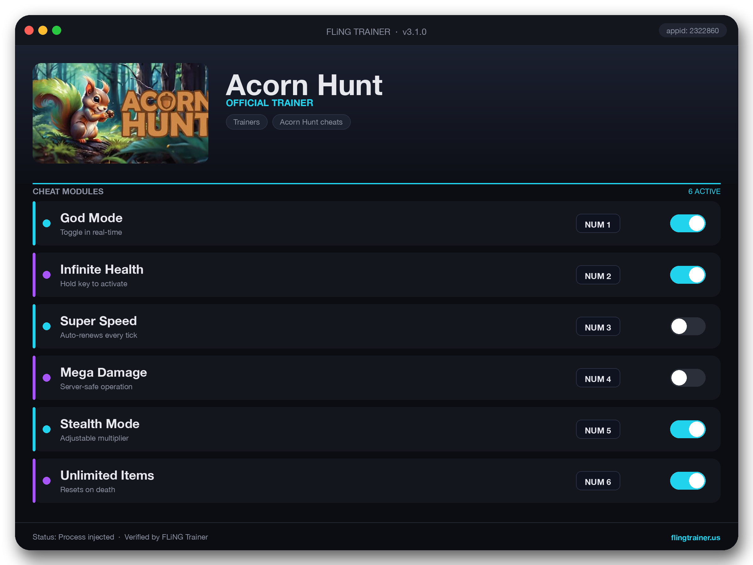Acorn Hunt Trainer interface