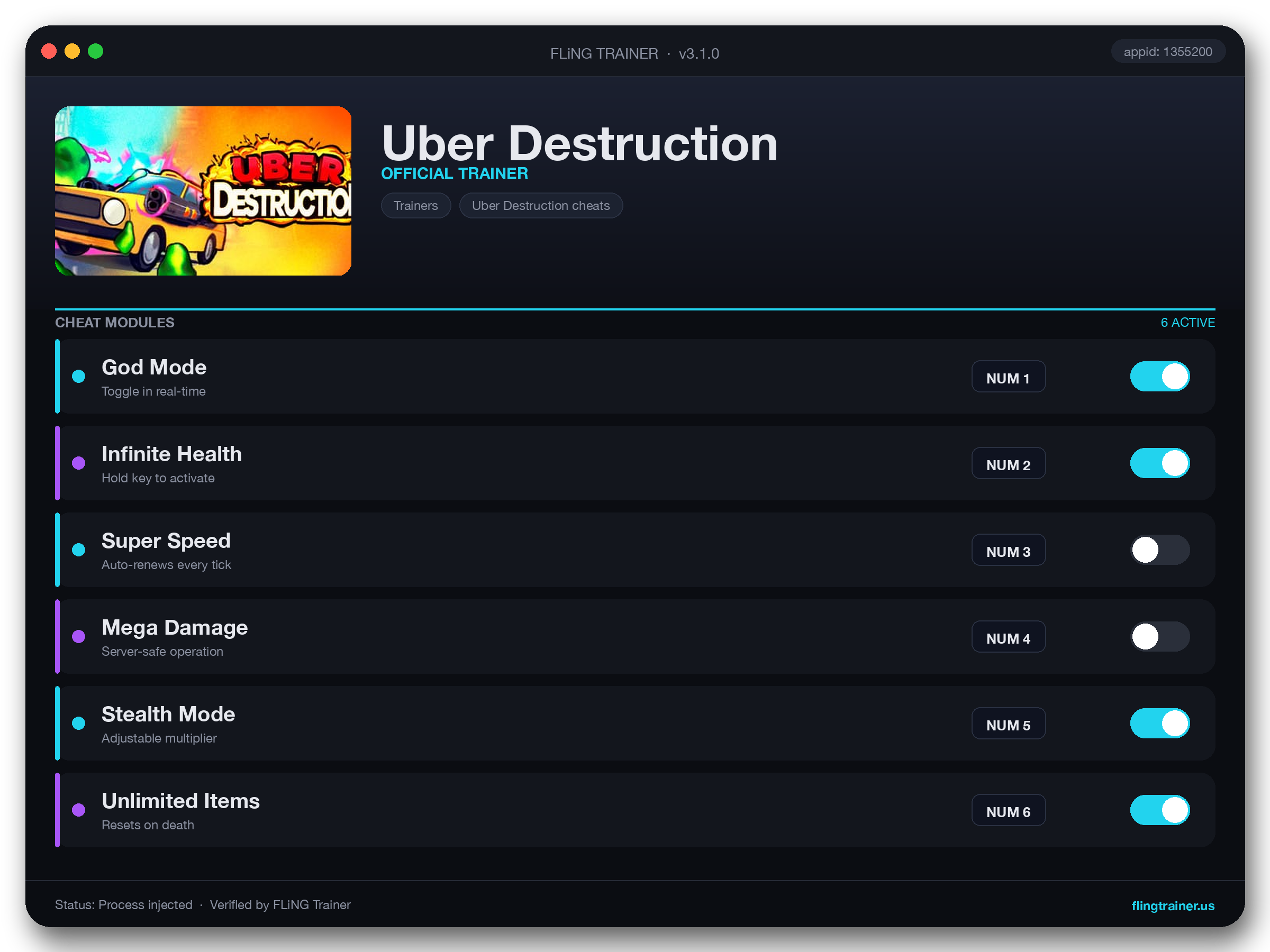 Uber Destruction Trainer interface