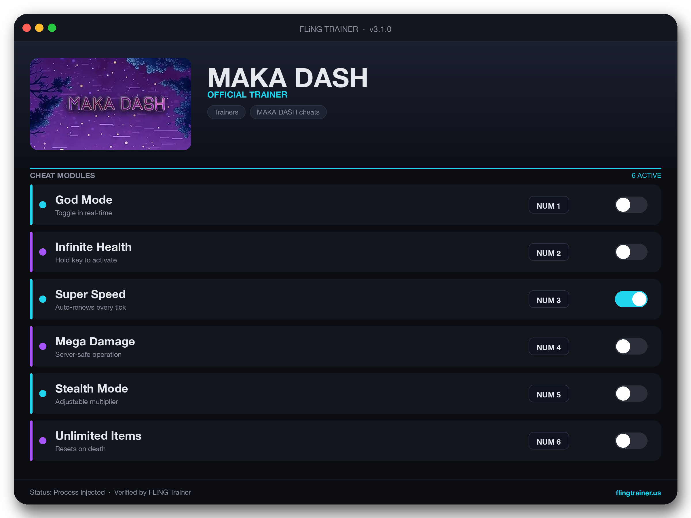 MAKA DASH Trainer interface