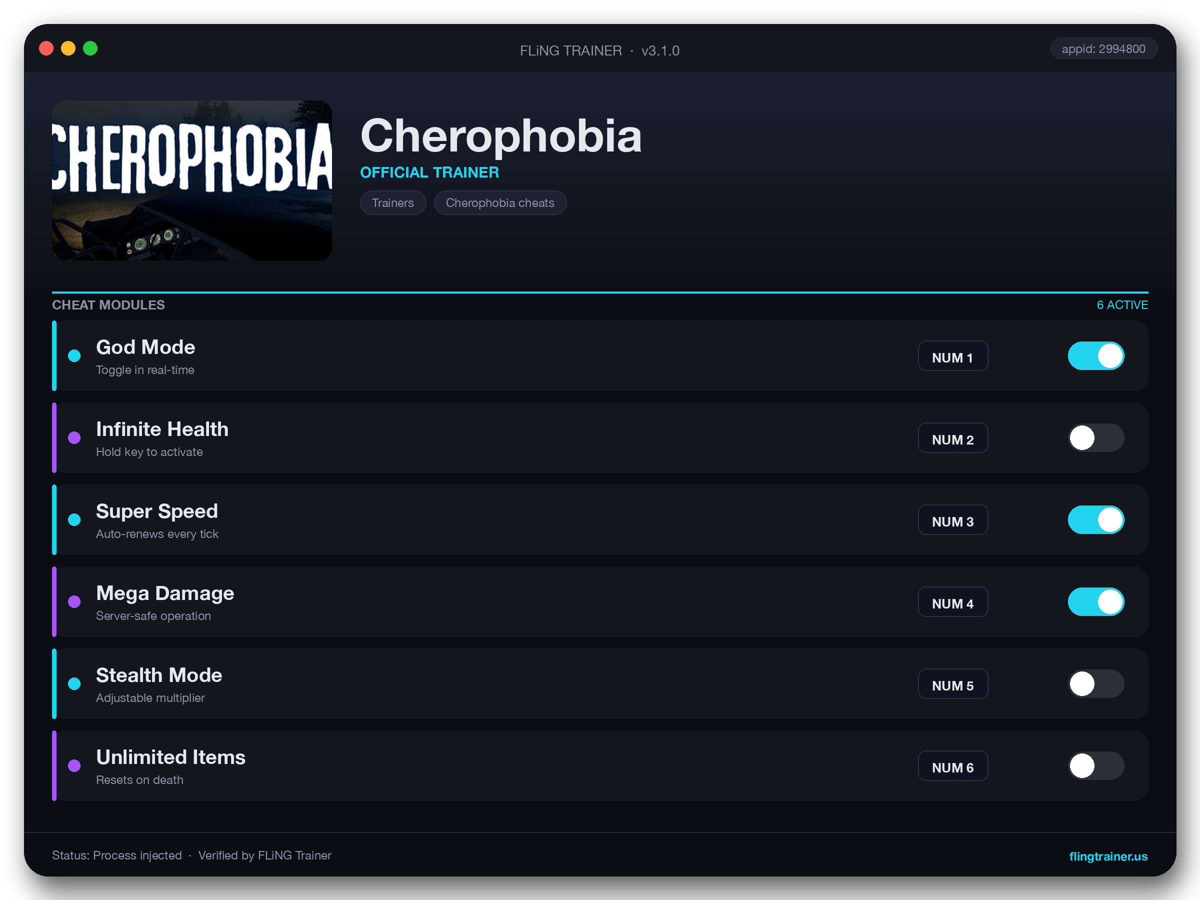 Cherophobia Trainer interface