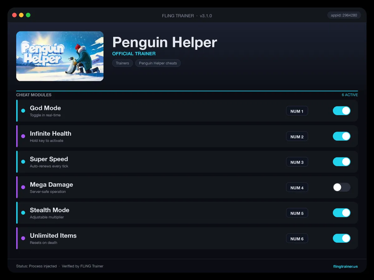 Penguin Helper Trainer interface