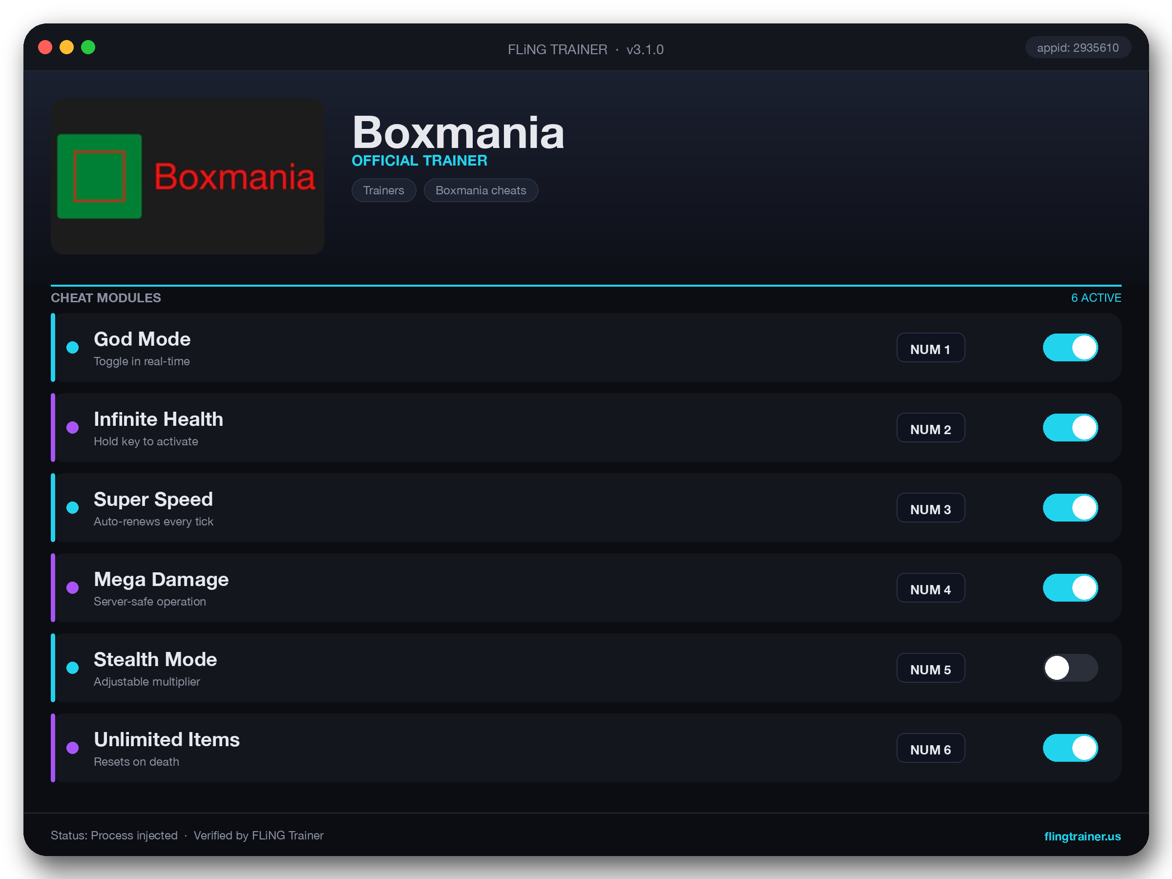 Boxmania Trainer interface