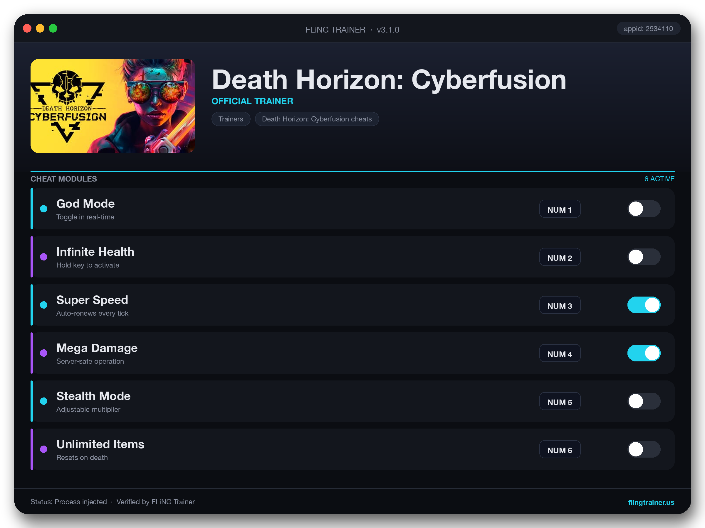 Death Horizon: Cyberfusion Trainer interface