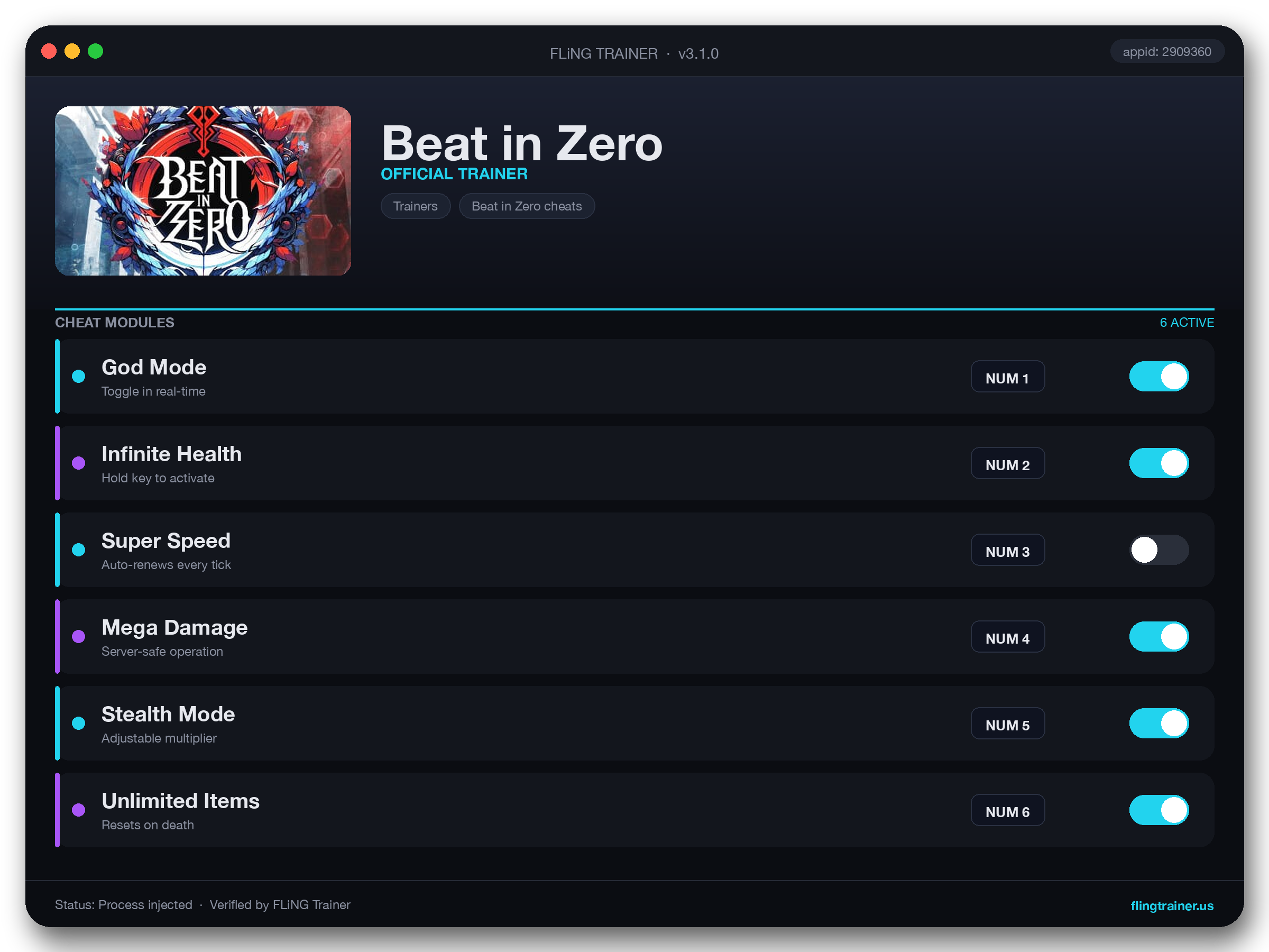 Beat in Zero Trainer interface